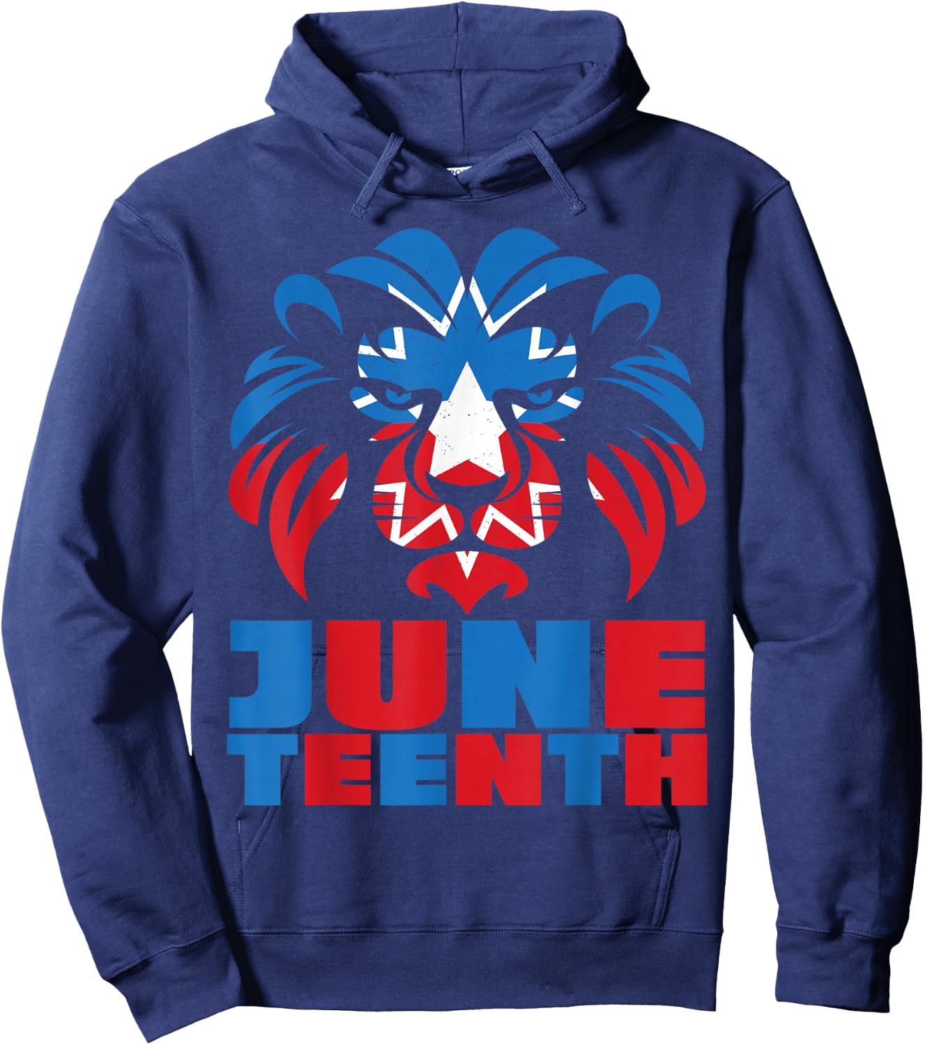 Lion Head Juneteenth Red White Blue Flag Hoodie - Hoodie | Navy