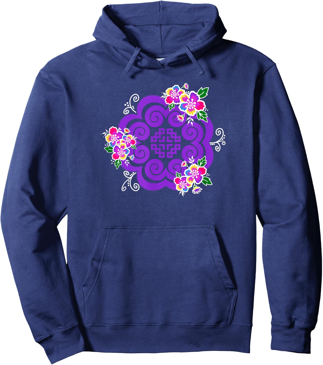 Hmong Purple elephant footprint with flowers Hoodie - Hoodie | Navy