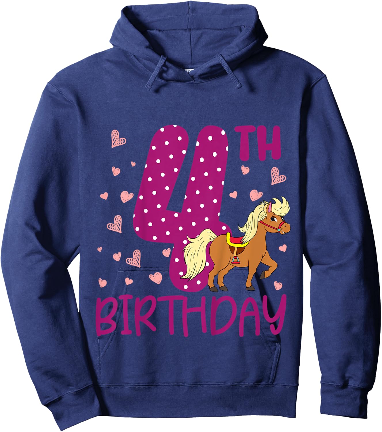 Kids 4 Years Old Girls Pony 4th Birthday Hoodie - Hoodie | Navy