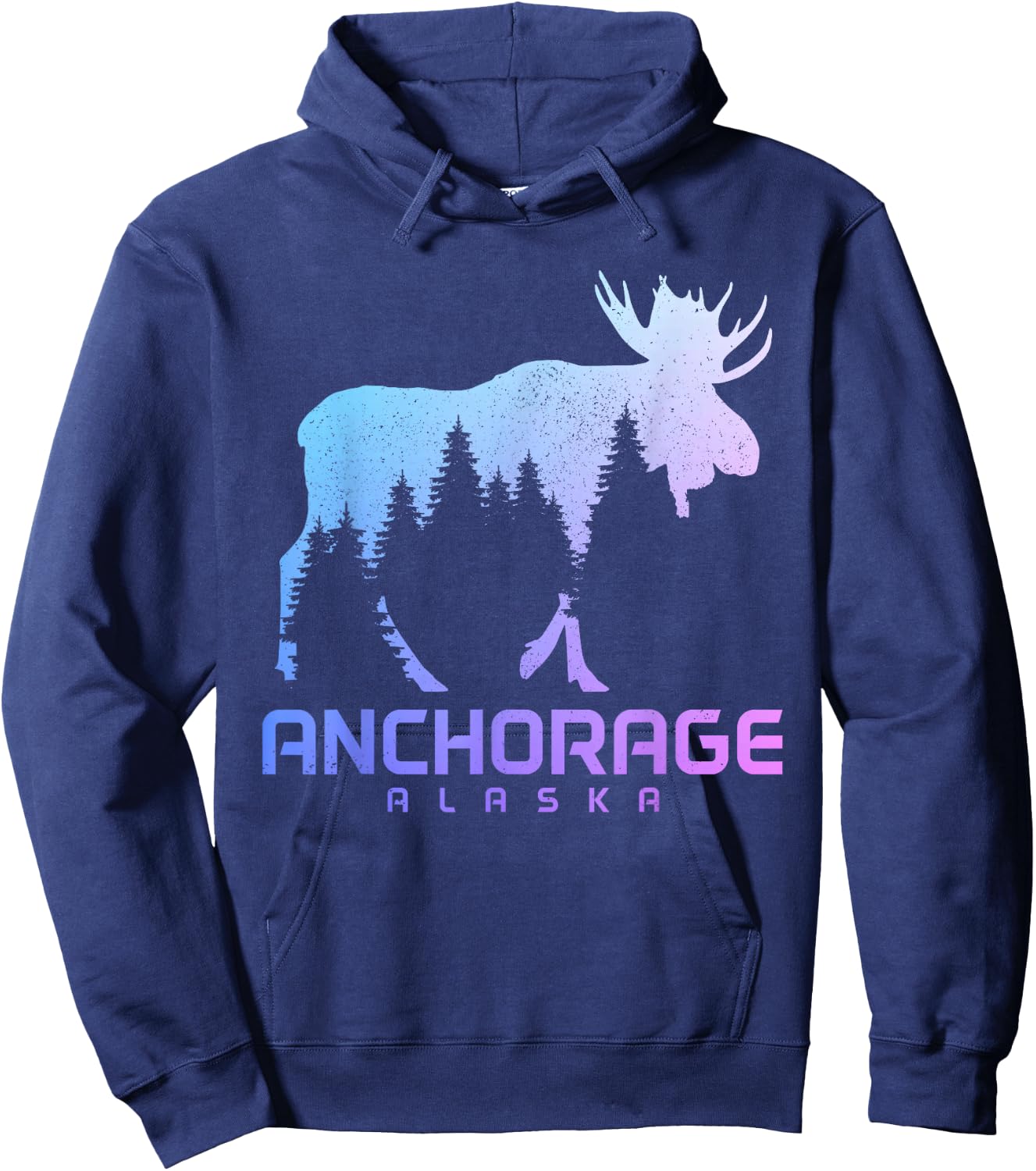 Anchorage Alaska Vintage Moose Souvenir Hoodie - Hoodie | Navy