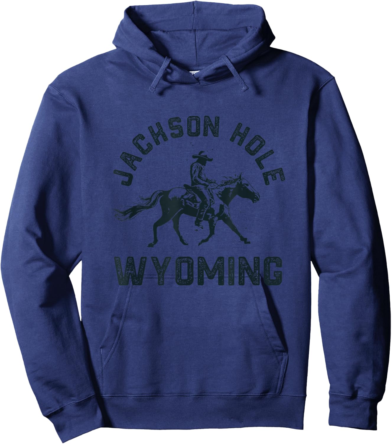 Retro Jackson Hole Wyoming Trendy Vintage Cowboy , -Adults, Kids, Grey, Small, Short Sleeve, Classic Fit, Cotton Blend, Polyester Hoodie - Hoodie | Navy