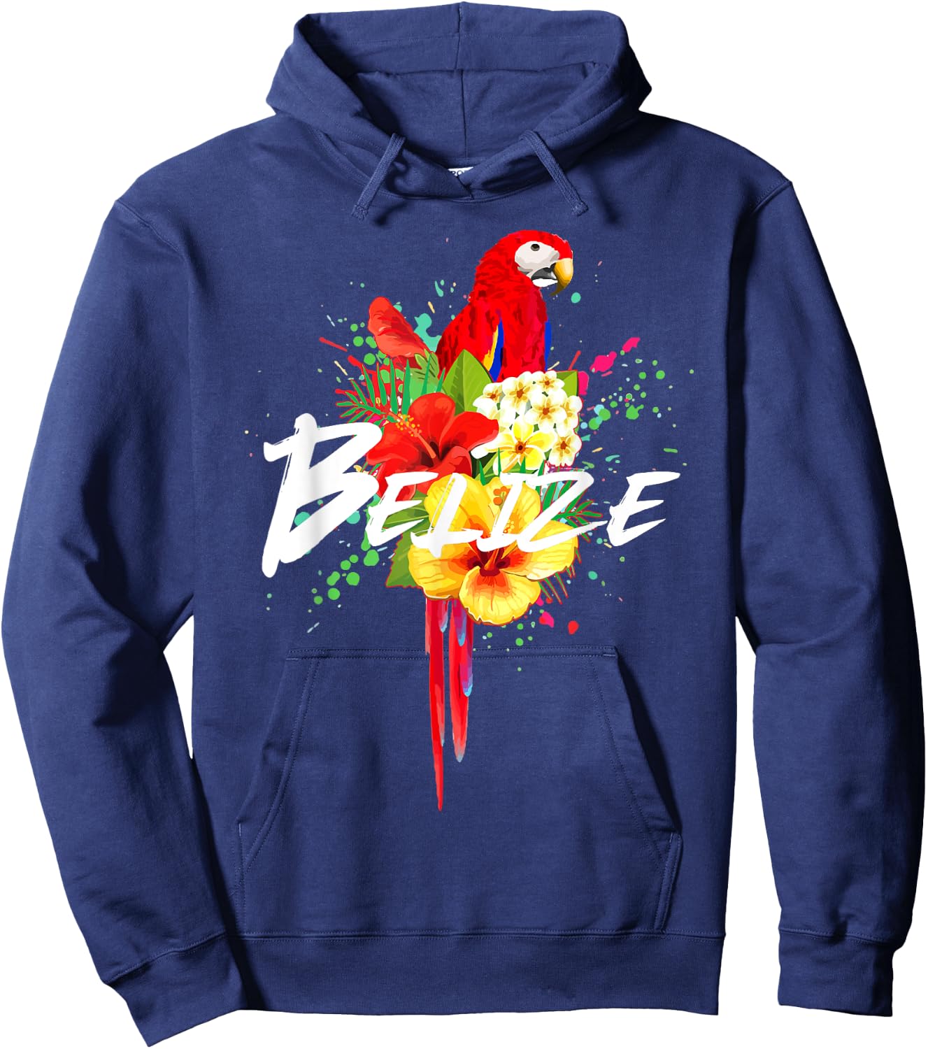 Belize Parrot Tropical Plants Souvenir Vintage Hoodie - Hoodie | Navy