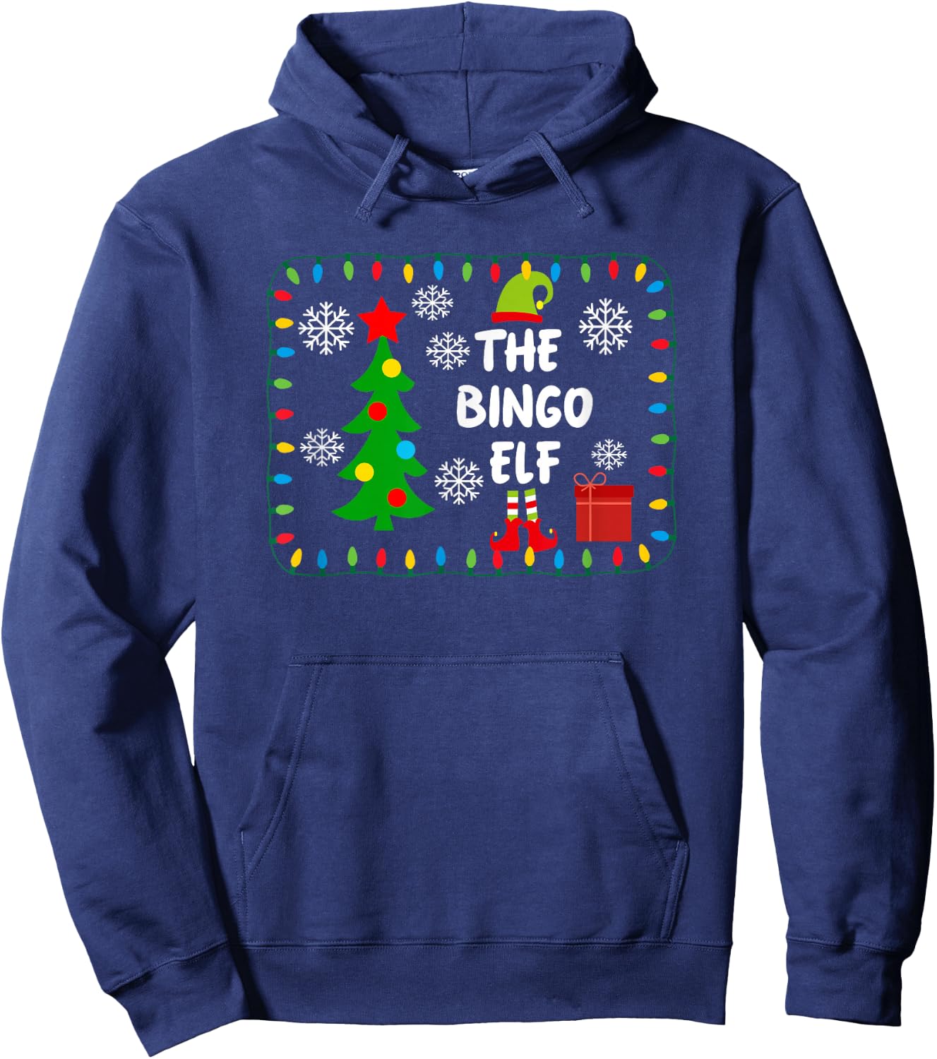 The Bingo Elf - Cute Xmas Tree Lights Friends Hoodie - Hoodie | Navy