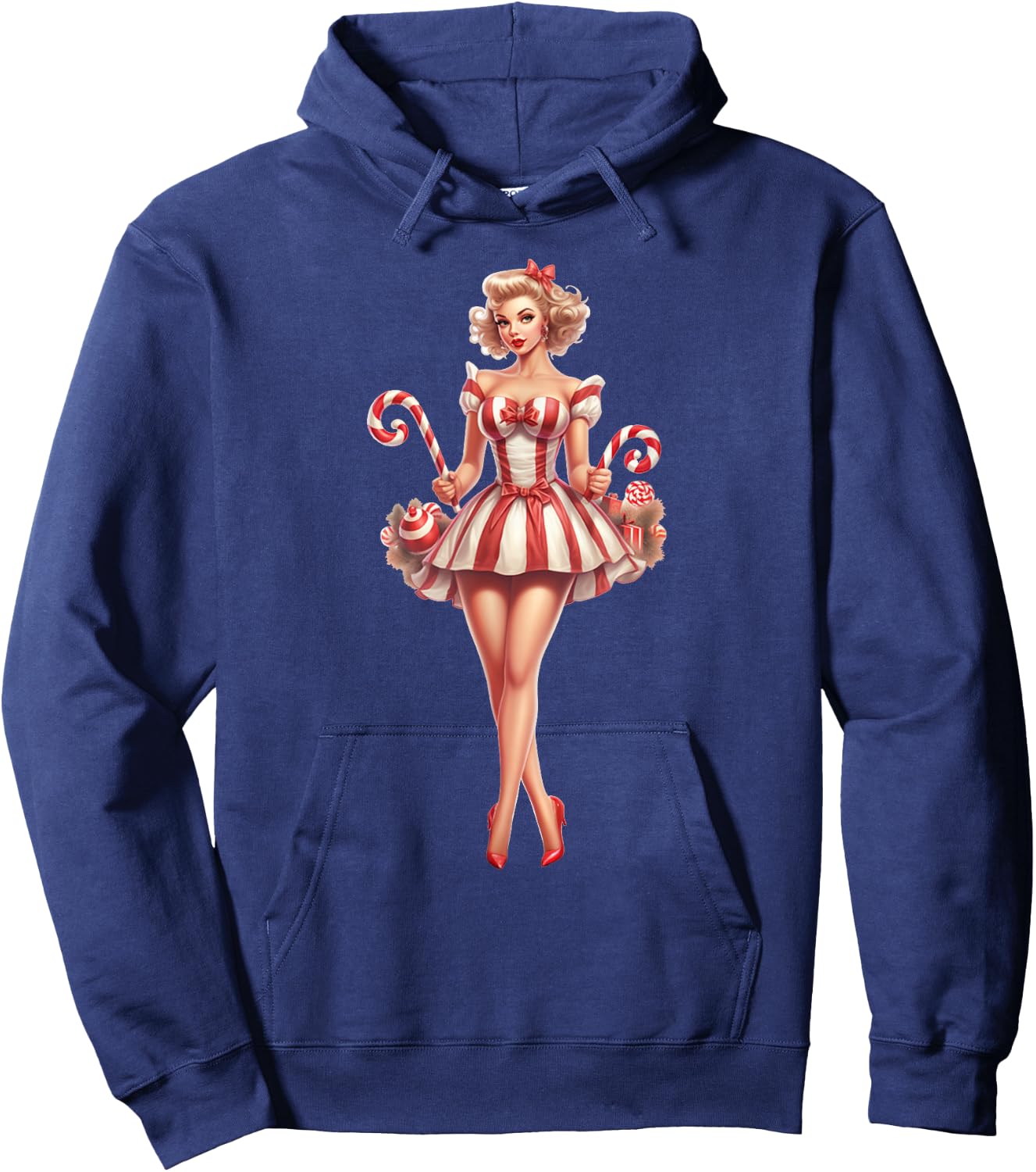 Christmas Pinup Girl With Christmas Candy Hoodie - Hoodie | Navy