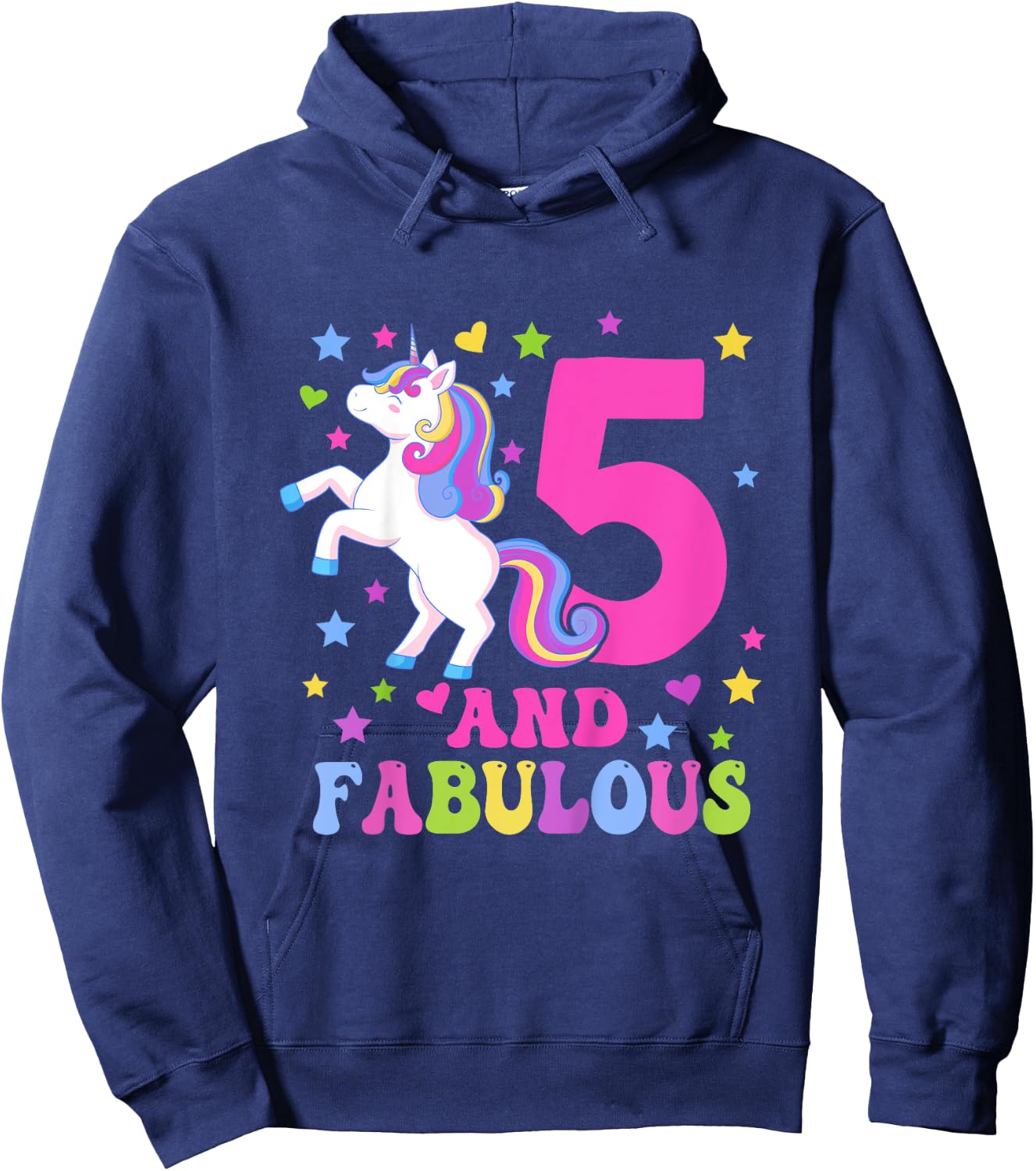 5 and Fabulous Unicorn 5th Birthday Unicorn Hoodie - Hoodie | Navy