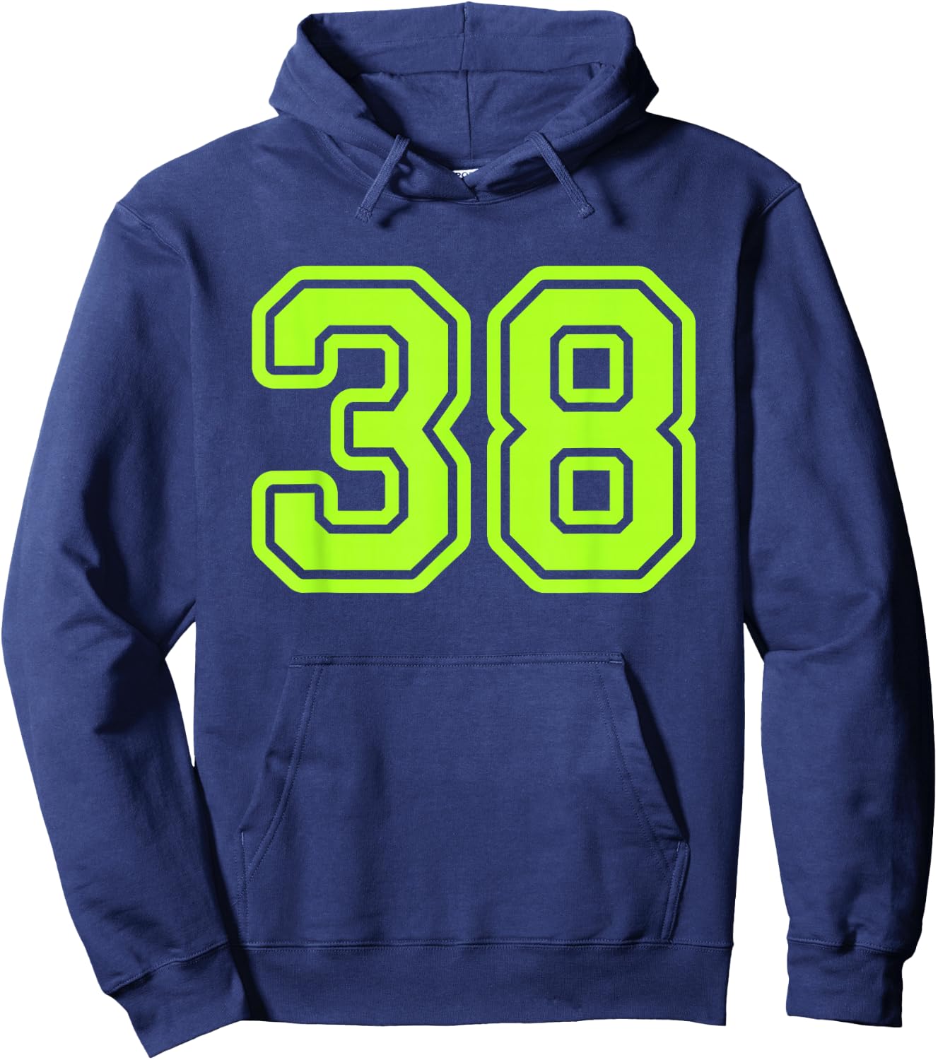 Green Yellow Sports Team Number 38 Hoodie - Hoodie | Navy
