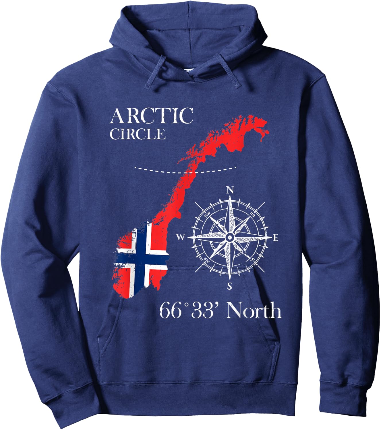 Norway Scandinavia Hiking Camper Fishing Norge - Arctic Circle Polar North Norwegian Flag - -Adults - Black - Small - Short Sleeve - Classic Fit - Cotton, Polyester Hoodie - Hoodie | Navy