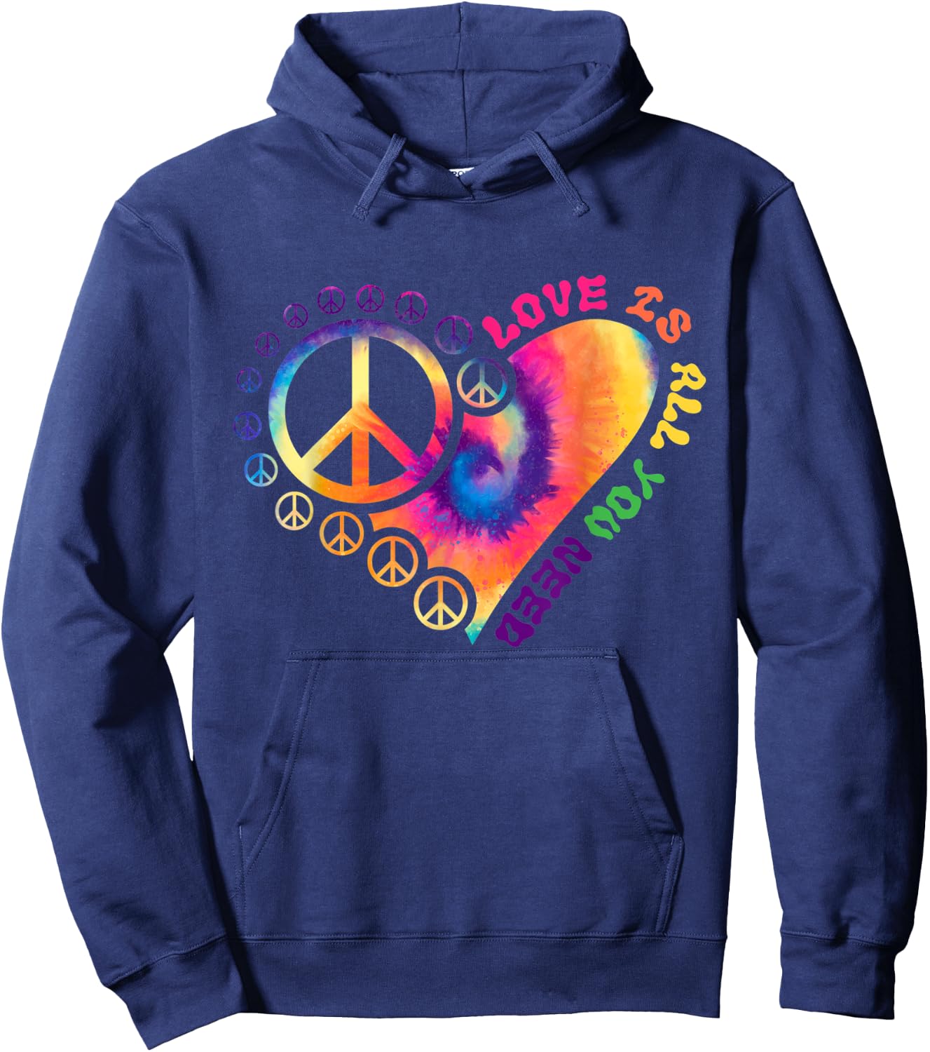 Love Is All You Need Tie Dye Hippie Hoodie - Hoodie | Navy