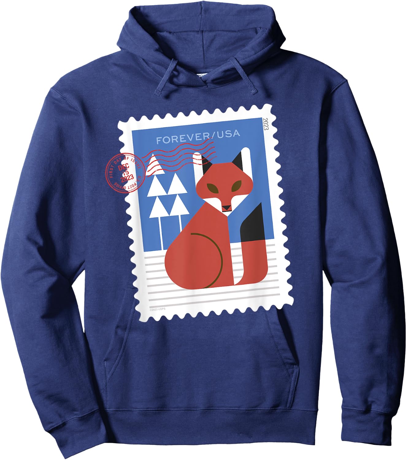 USPS Winter Woodland Animals - Fox Stamp Hoodie - Hoodie | Navy