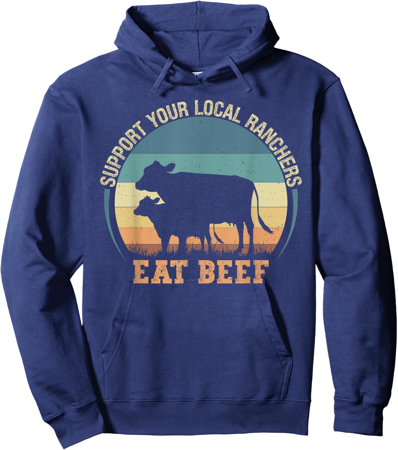 Support Your Local Farmer Store Support Your Local Ranchers Eat Beef - -Adults, Kids - Black - Small - Short Sleeve - - Classic Fit - Cotton, Polyester Hoodie - Hoodie | Navy