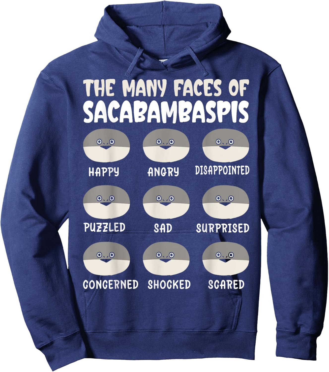The Many Faces Of Sacabambaspis Funny Fish Meme Hoodie - Hoodie | Navy
