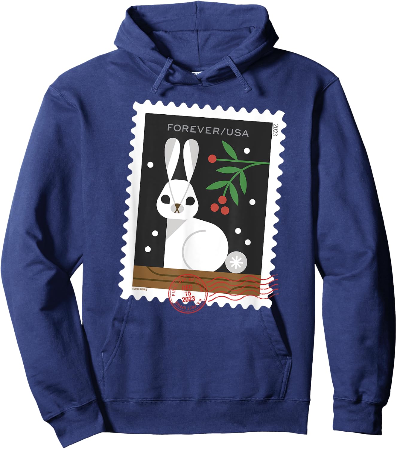 USPS Winter Woodland Animals - Rabbit Stamp Hoodie - Hoodie | Navy