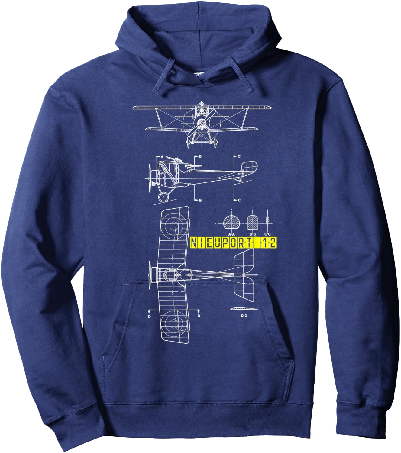 Nieuport 12 WW1 Aircraft Blueprint Hoodie - Hoodie | Navy