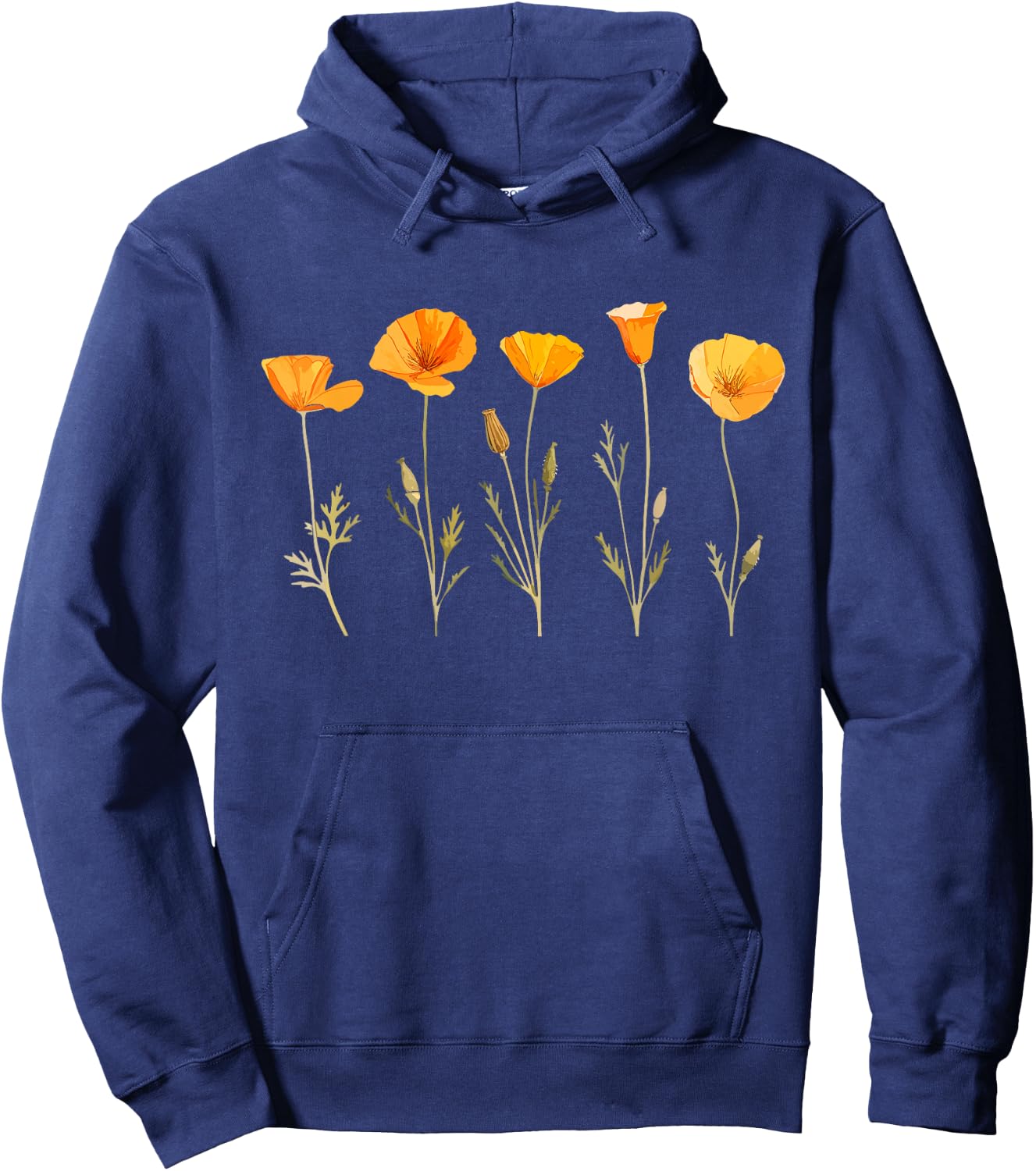 Vintage California Poppy Flower Hoodie - Hoodie | Navy