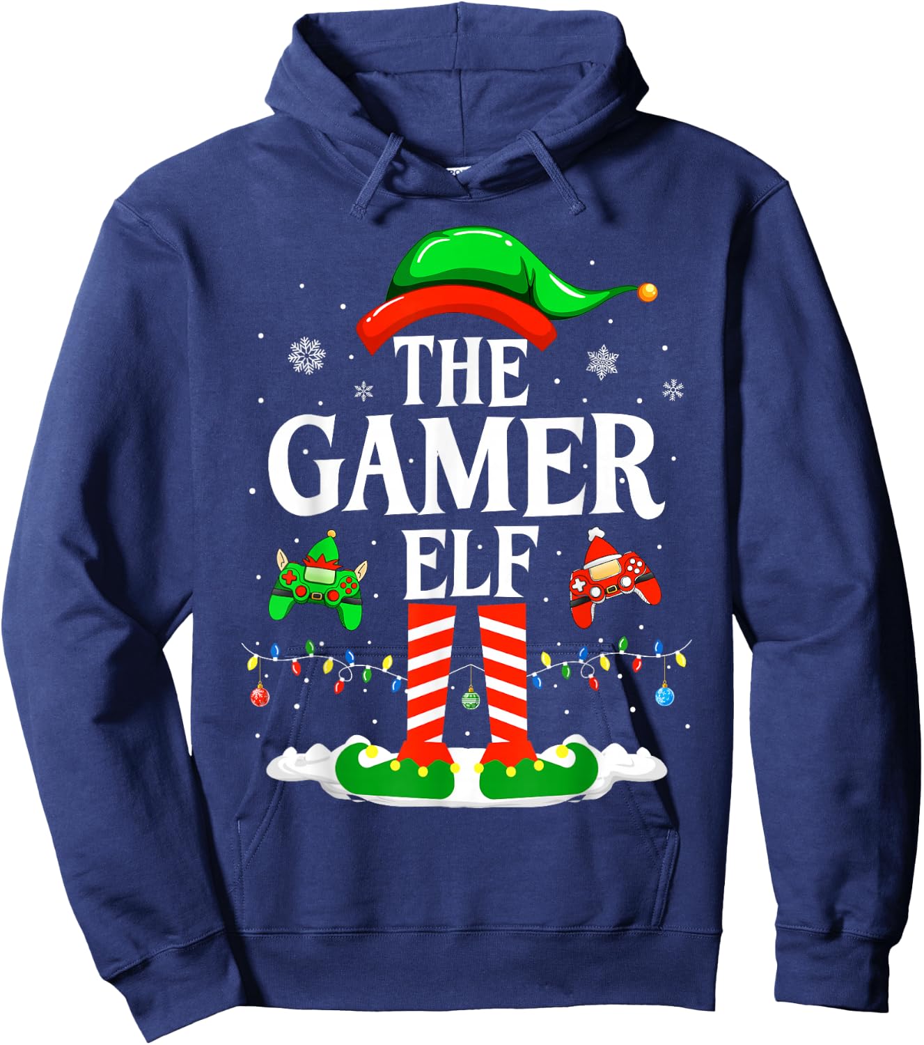 The Gamer Elf Funny Gaming Elf Christmas Gamer Hoodie - Hoodie | Navy
