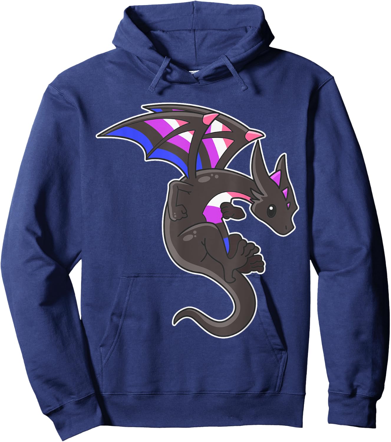 Epic Dragon with Genderfluid Pride Flag Colours Hoodie - Hoodie | Navy