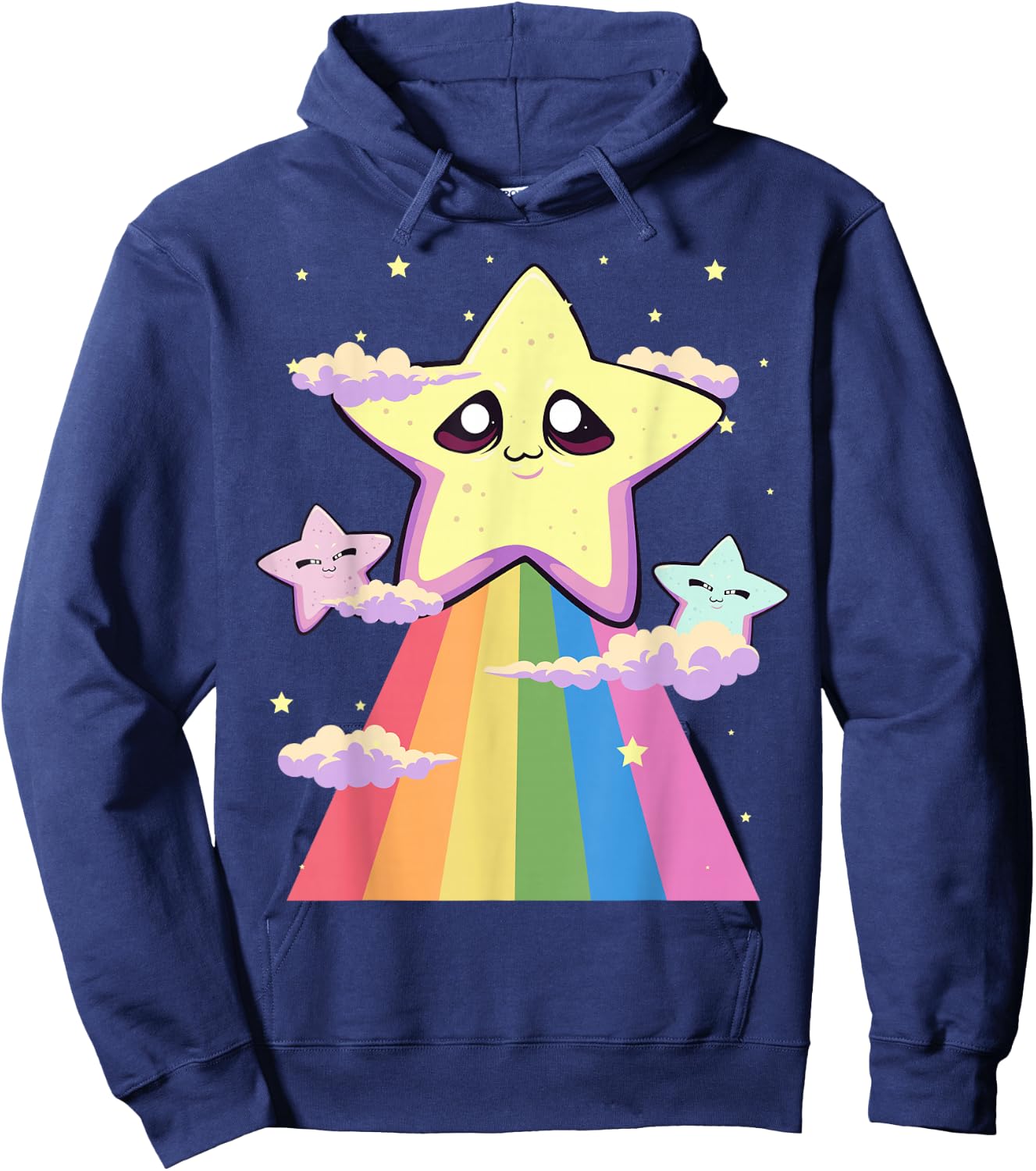 Pastel Goth Kawaii Sad Chibi Stars and Rainbow Hoodie - Hoodie | Navy