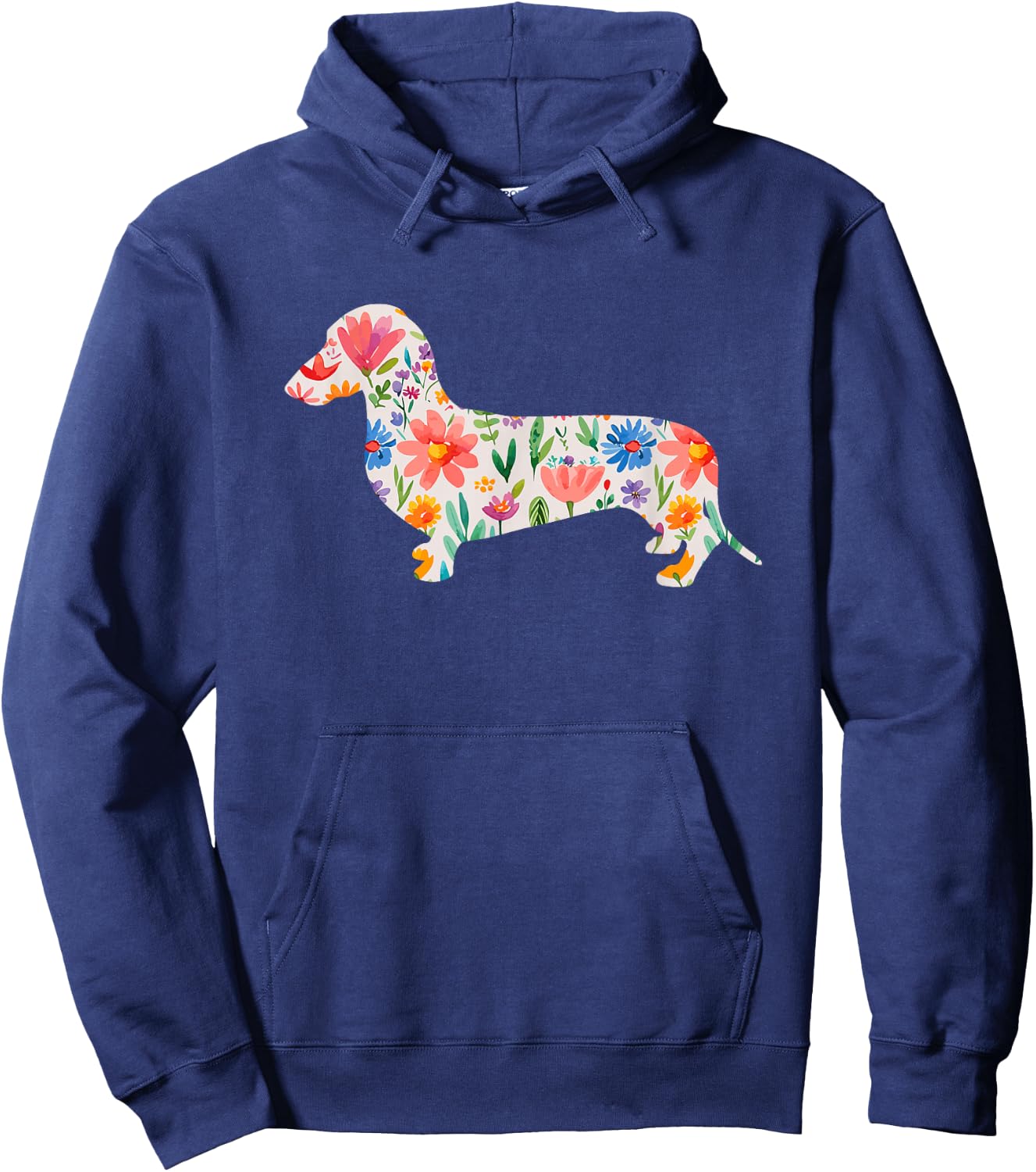 Smooth Dachshund watercolor flowers design Hoodie - Hoodie | Navy