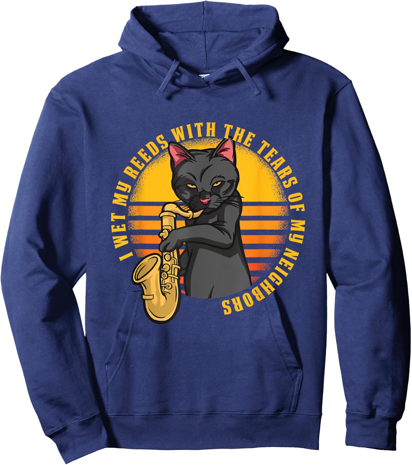 Funny Cat Plays Saxophone Women Girls Kids Hoodie - Hoodie | Navy