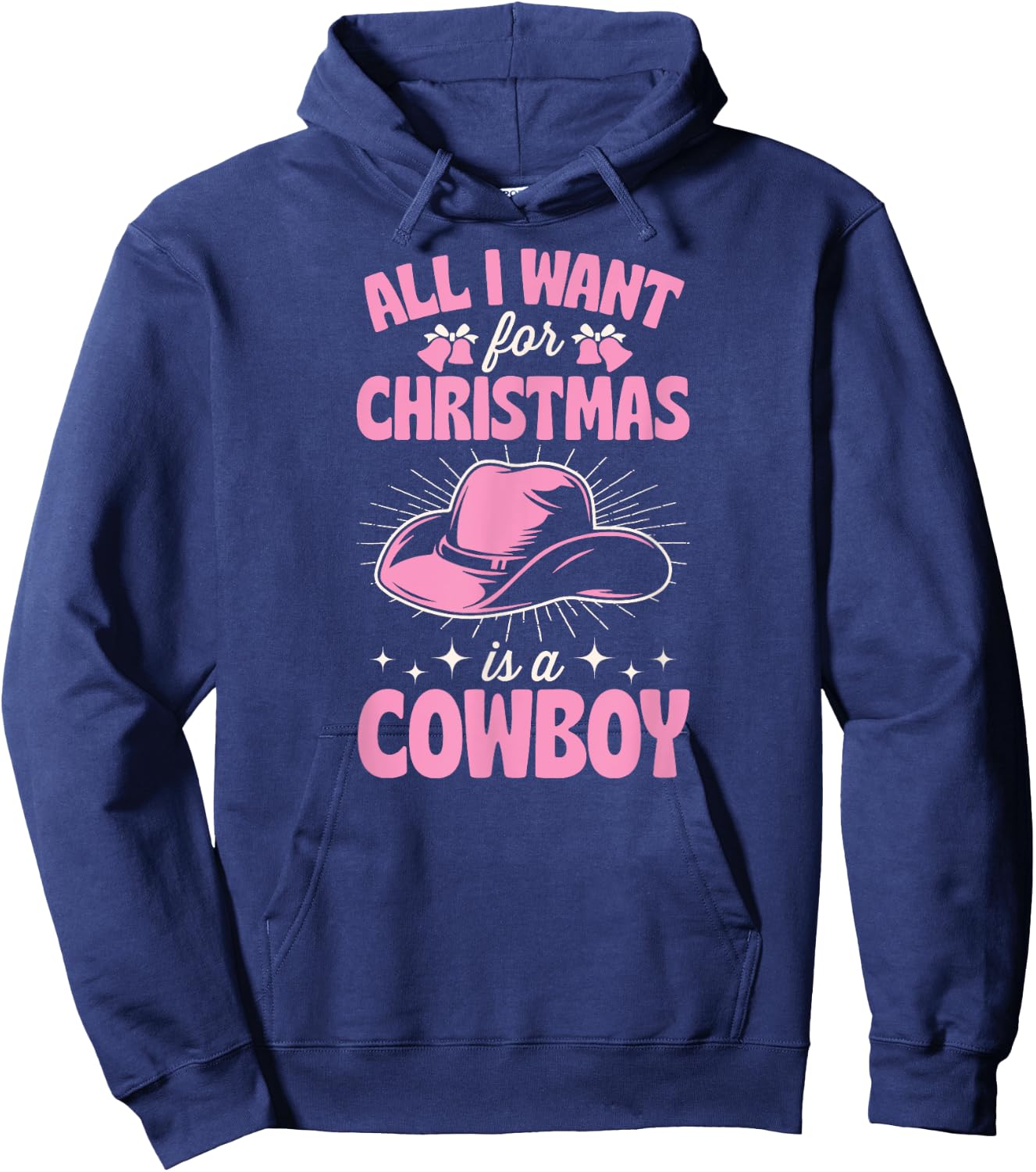 Cute Matching Family Merry Christmas Party Supply Women's 3X-Large Black Short Sleeve Cotton 60% Polyester 40% Holiday Themed Cowboy Hoodie - Hoodie | Navy