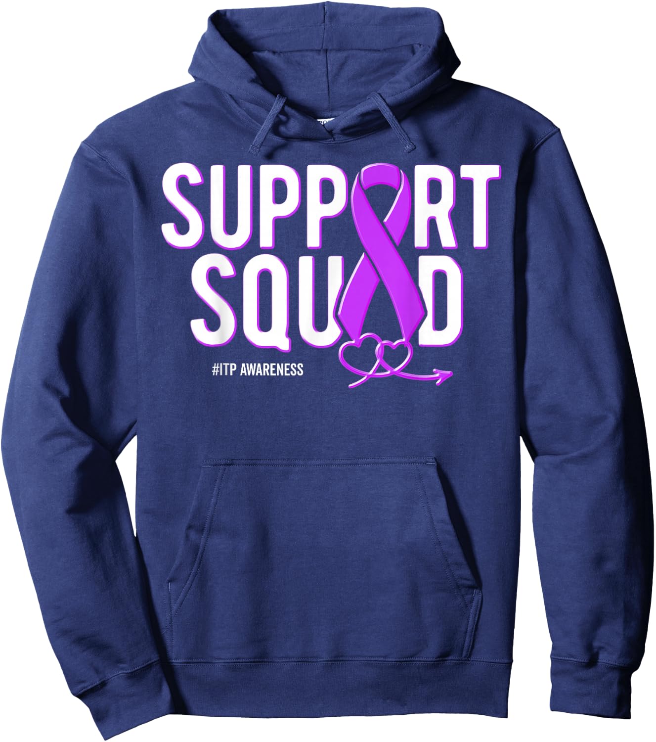 Support Squad ITP Awareness Purple Ribbon Heart Hoodie - Hoodie | Navy