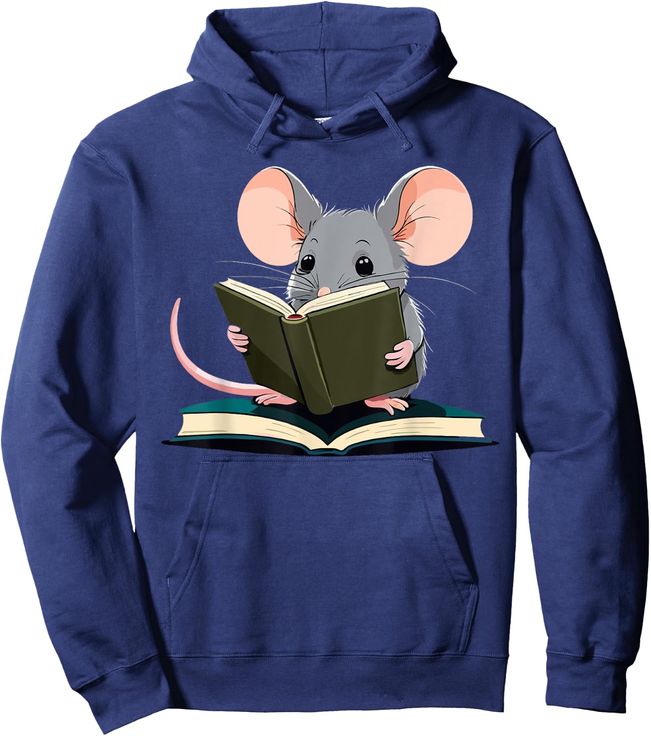 Cute Mouse is reading a Book, Reading Mouse Hoodie - Hoodie | Navy
