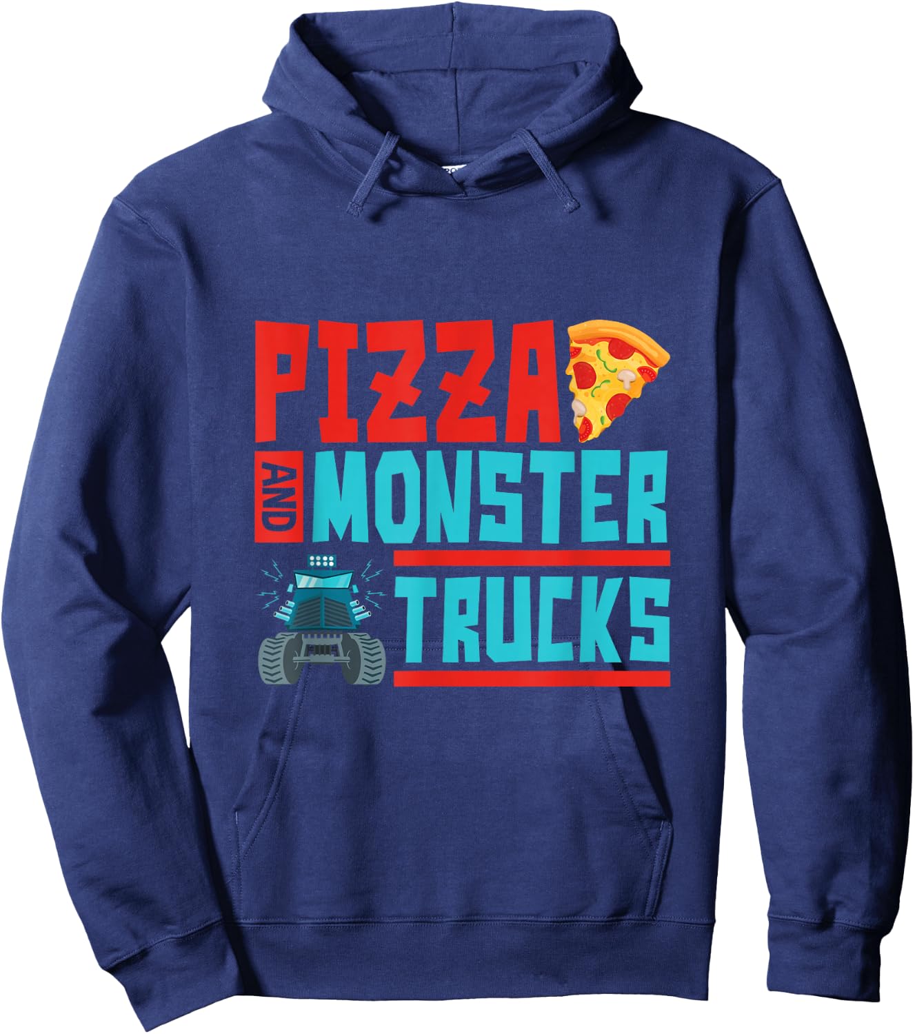 Monster Truck Party Pizza Boys Kids Toddlers Hoodie - Hoodie | Navy