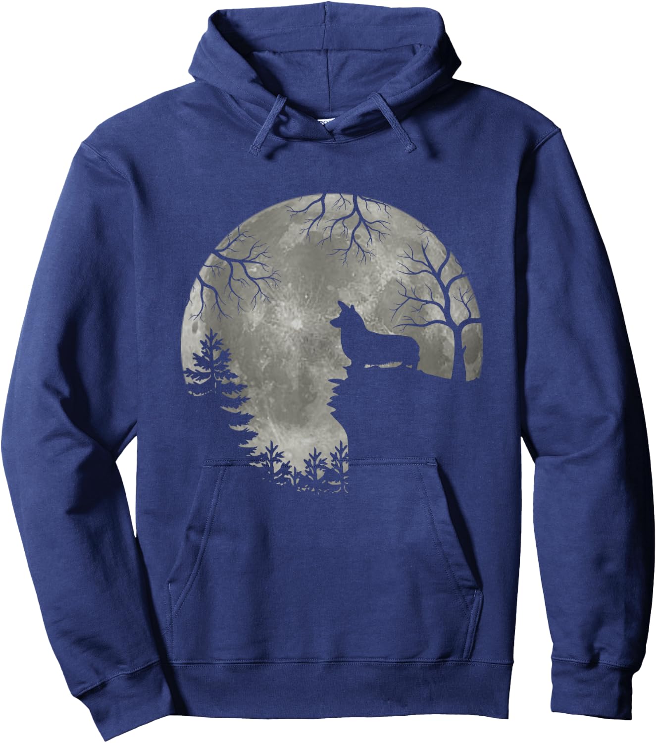 Corgi Dog Moon Howl in Forest Halloween Costume Hoodie - Hoodie | Navy