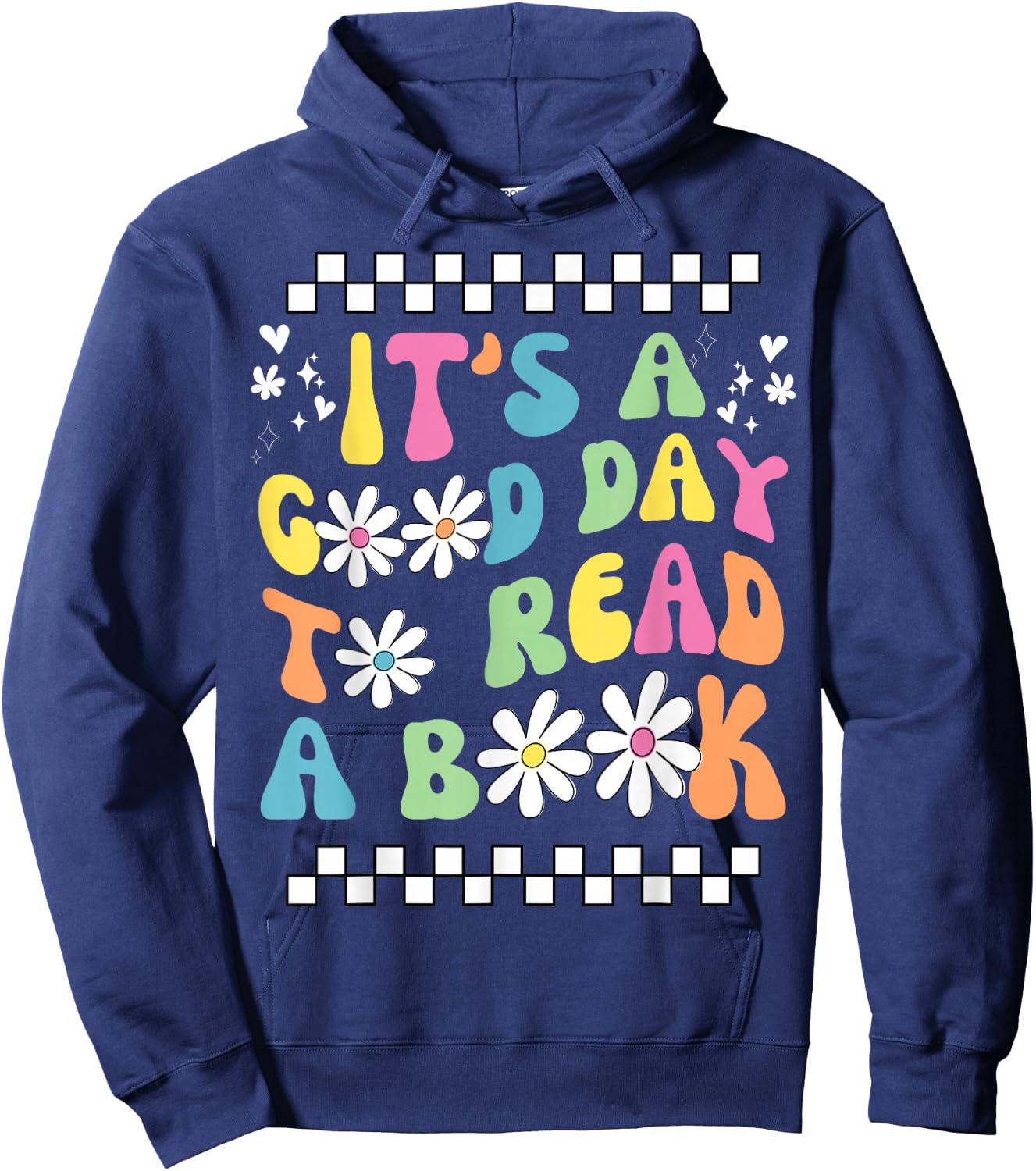 Library Reading Lovers It's Good Day To Read a Book Groovy Reading - Black - Small - -Adults - Short Sleeve - Cotton 65%, Polyester 35% Hoodie - Hoodie | Navy
