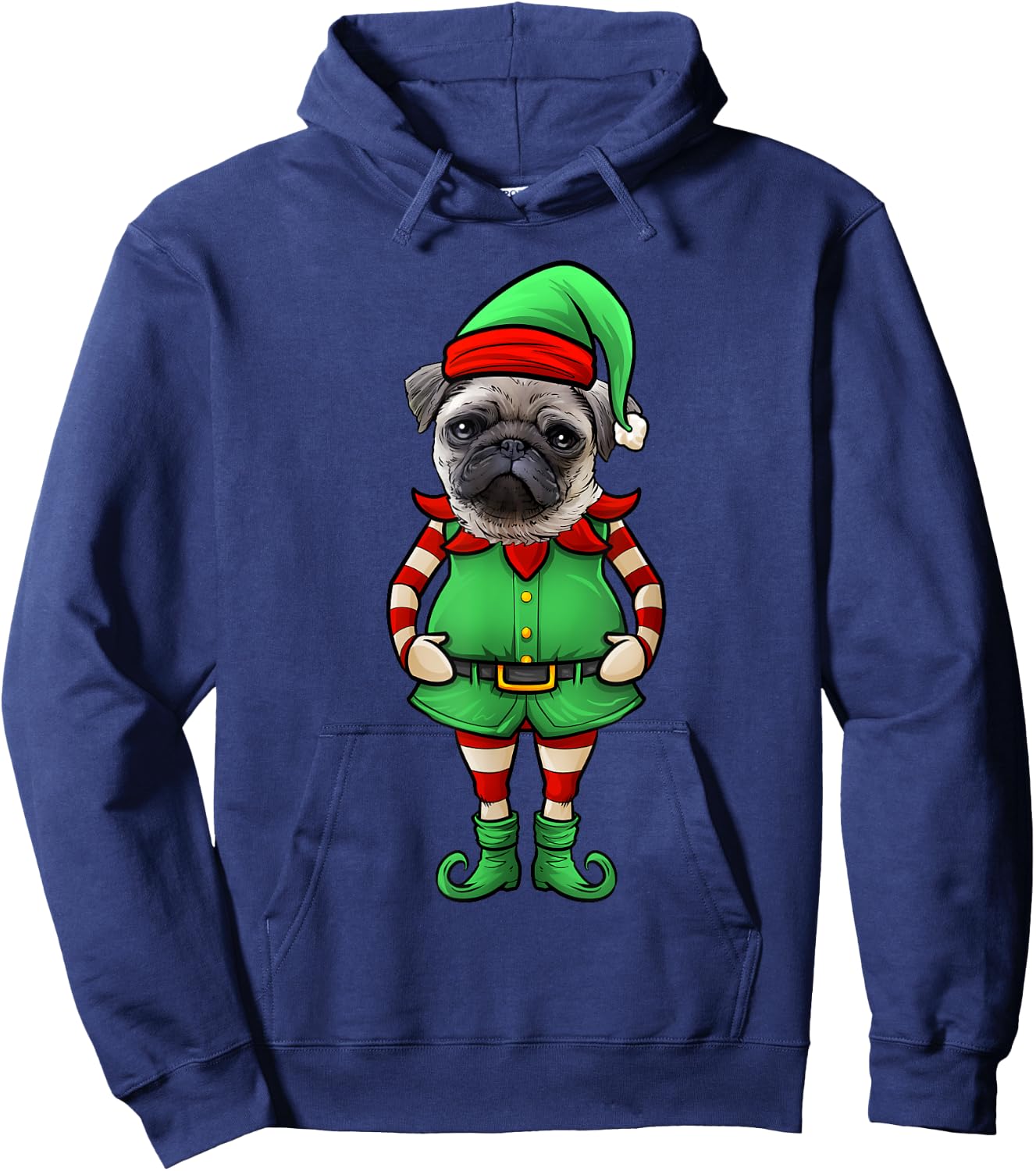 Funny Christmas Elf Pug Dog Hoodie - Hoodie | Navy
