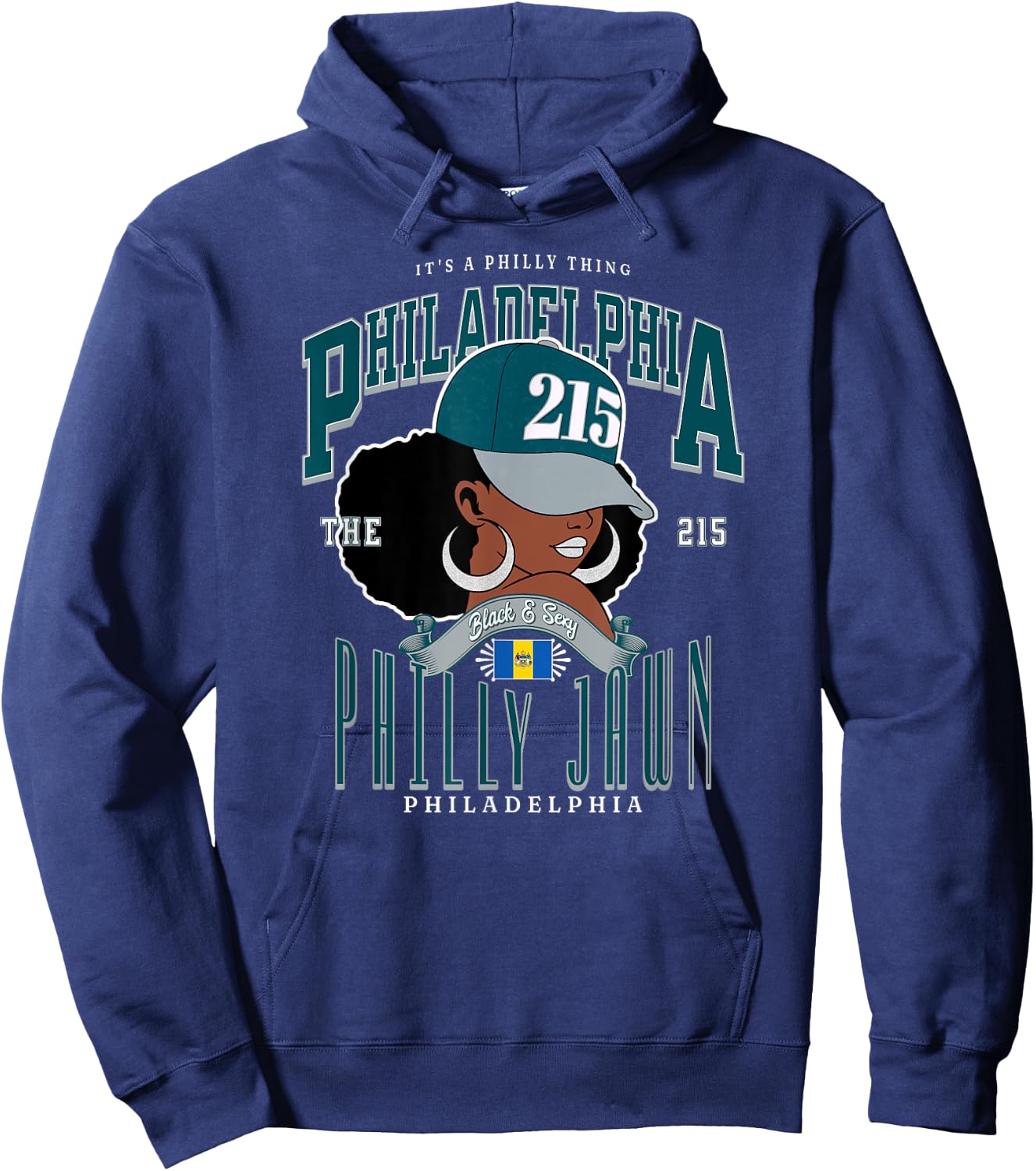 Philly Jawn 215 Area Code Black Queen Pride Hoodie - Hoodie | Navy