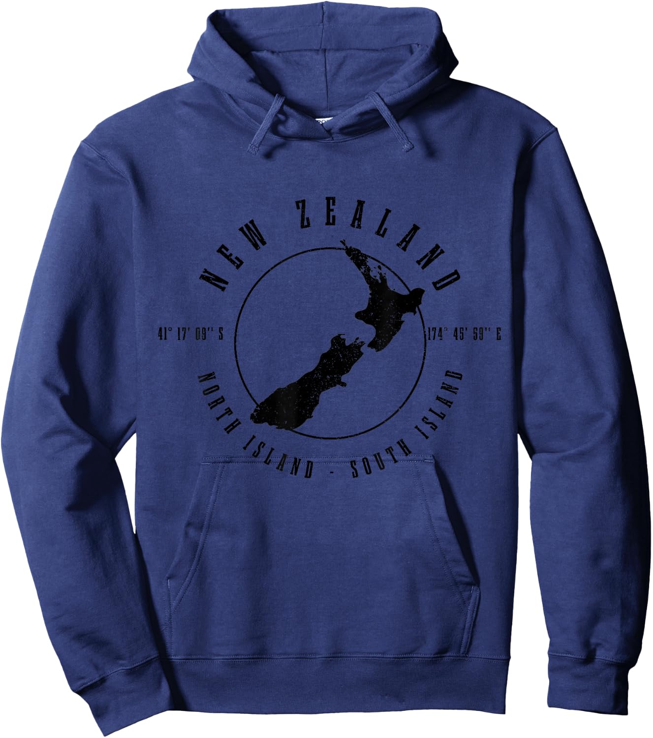 New Zealand Vintage North South Island Map Hoodie - Hoodie | Navy