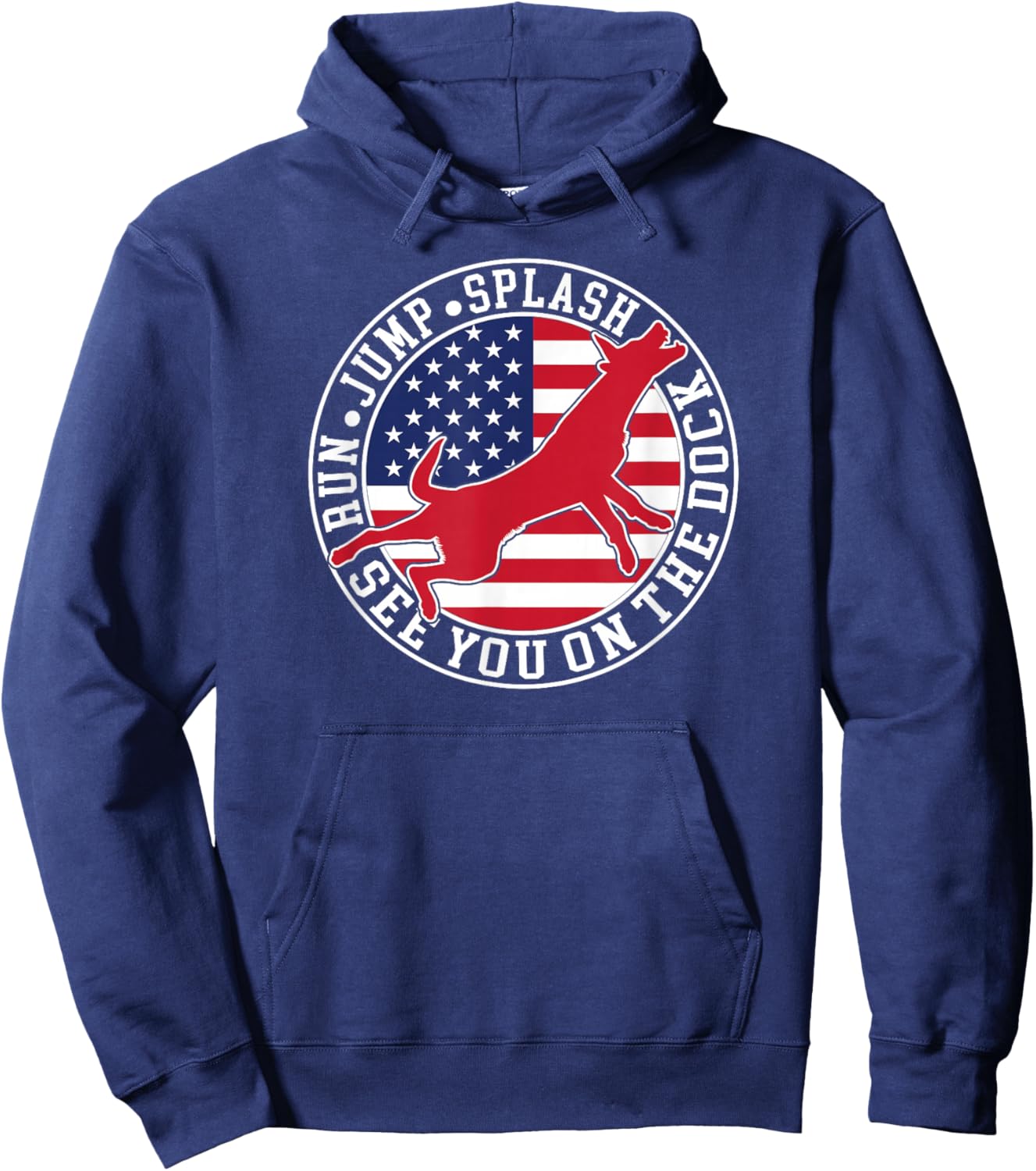 Dog Dock Jumping Dock Diving Dogs American Flag Hoodie - Hoodie | Navy