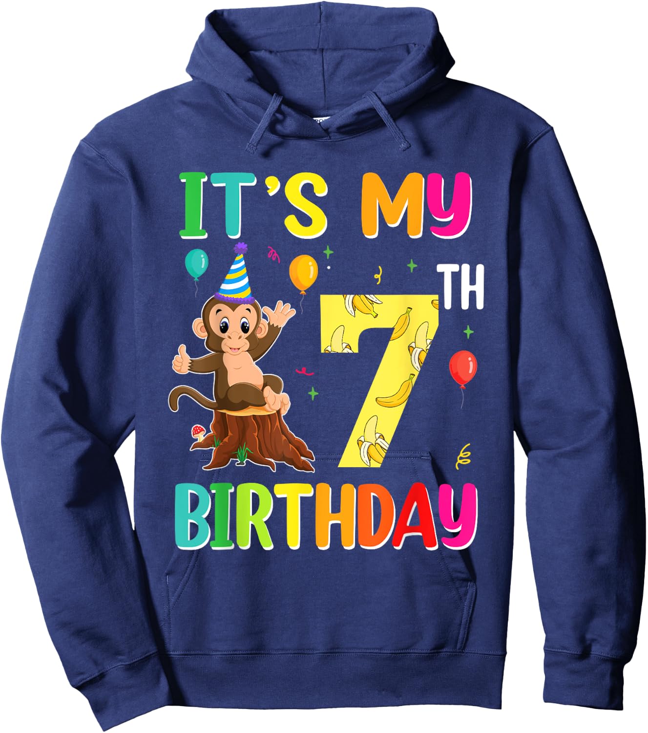 It's My 7th Birthday Monkey 7 Year Old Boy Girl Hoodie - Hoodie | Navy
