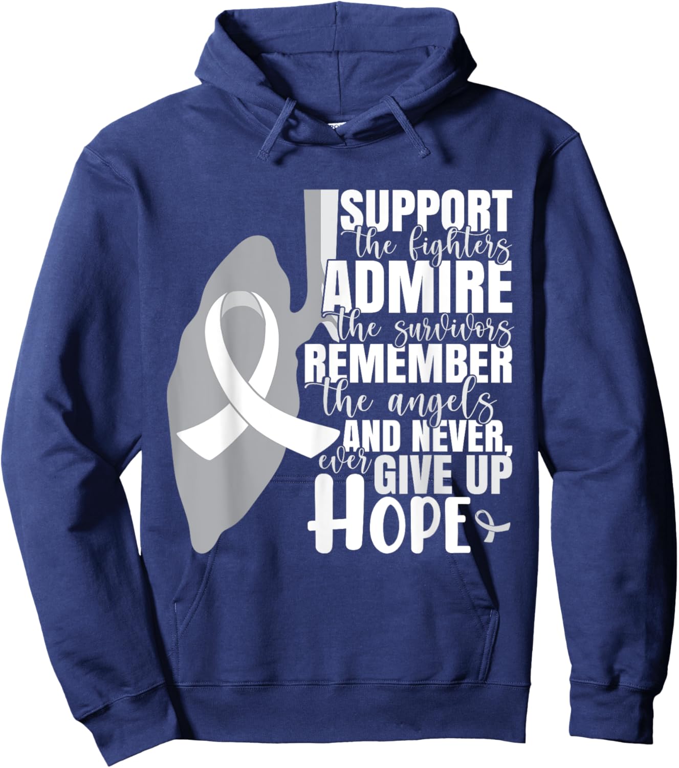 White Ribbon Lung Cancer Warrior Hoodie - Hoodie | Navy