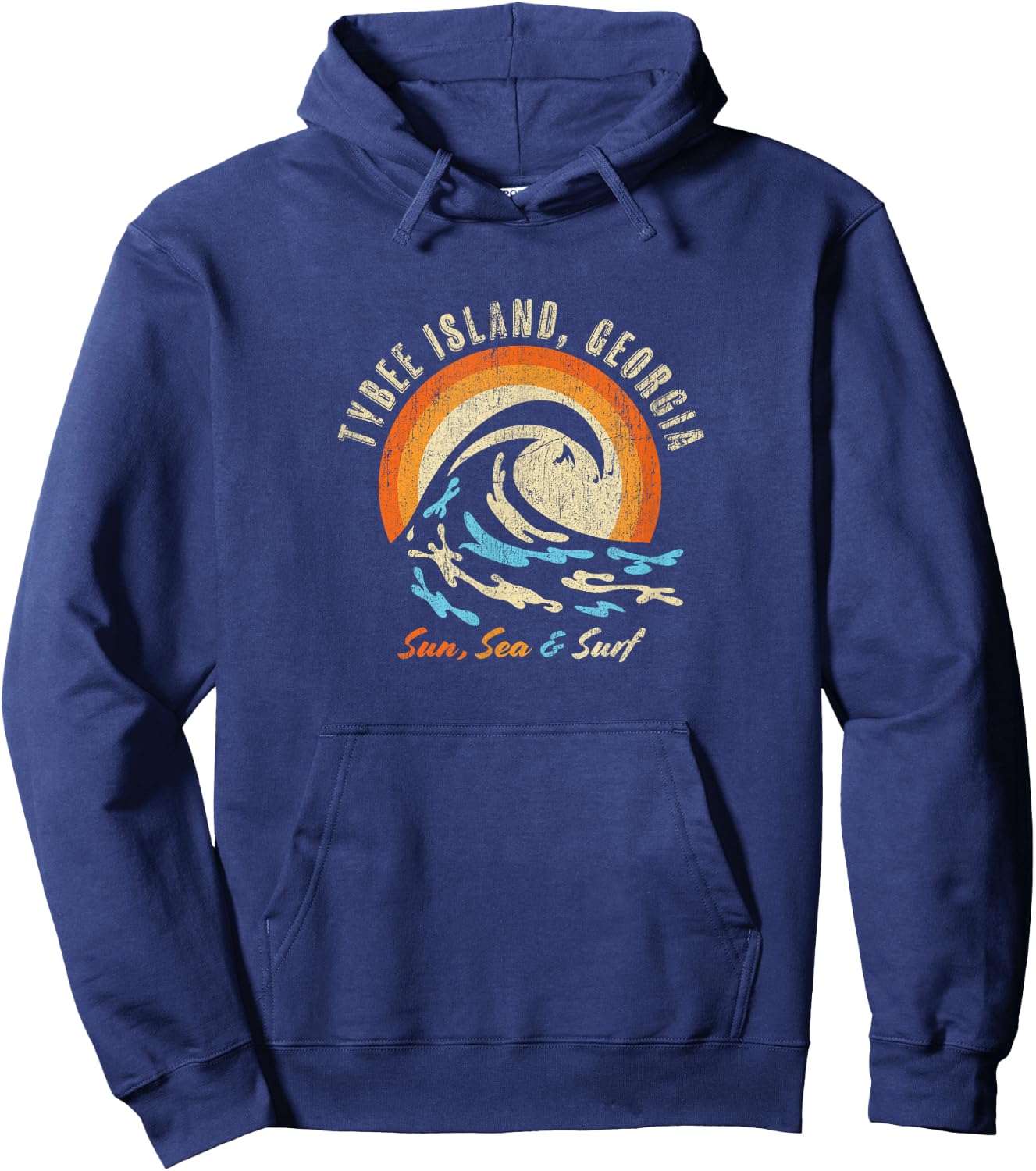 Faded Vintage Tybee Island Vacation Ocean Hoodie - Hoodie | Navy