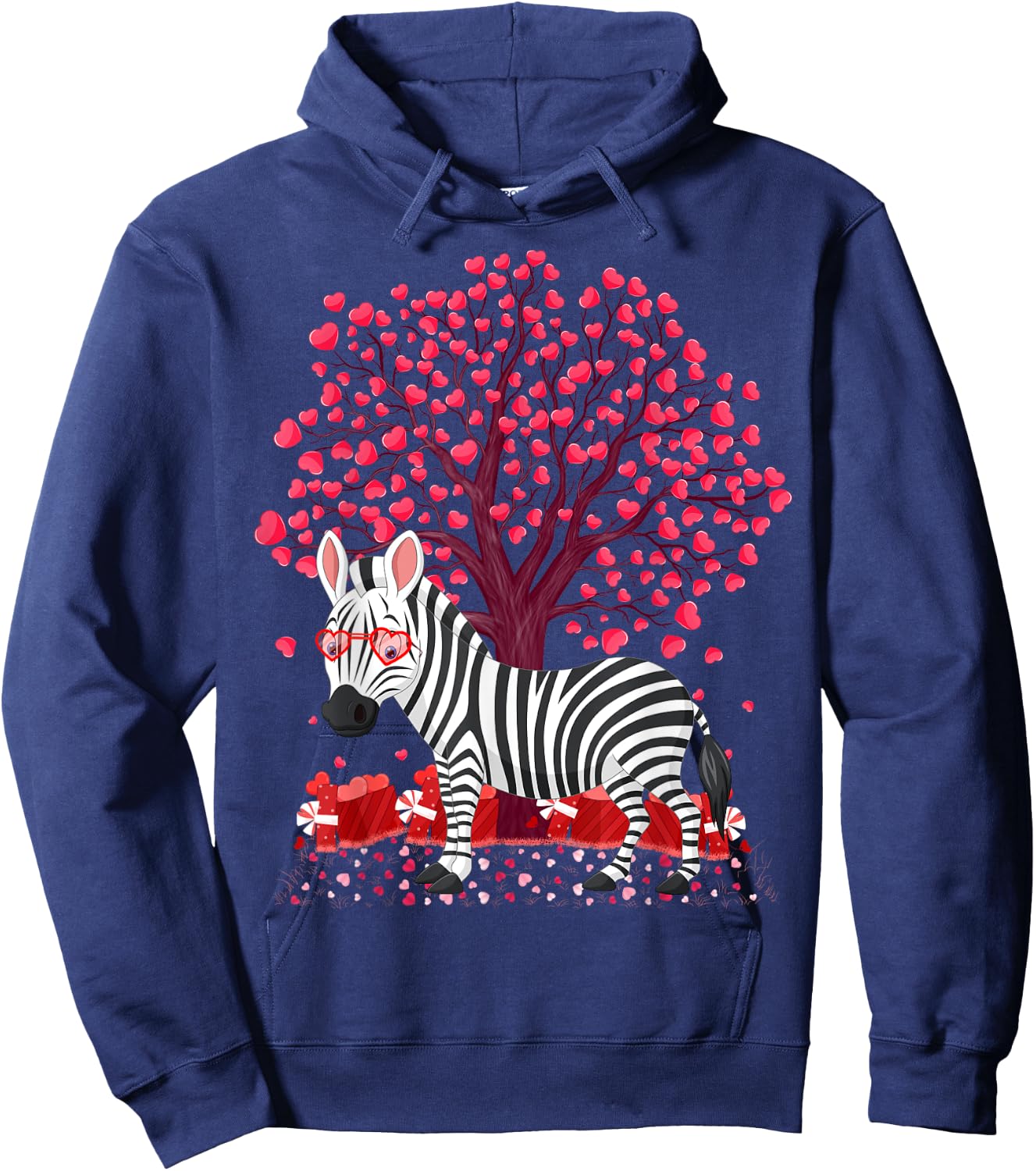 Zebra Lover Heart Tree Zebra Valentine's Day Hoodie - Hoodie | Navy