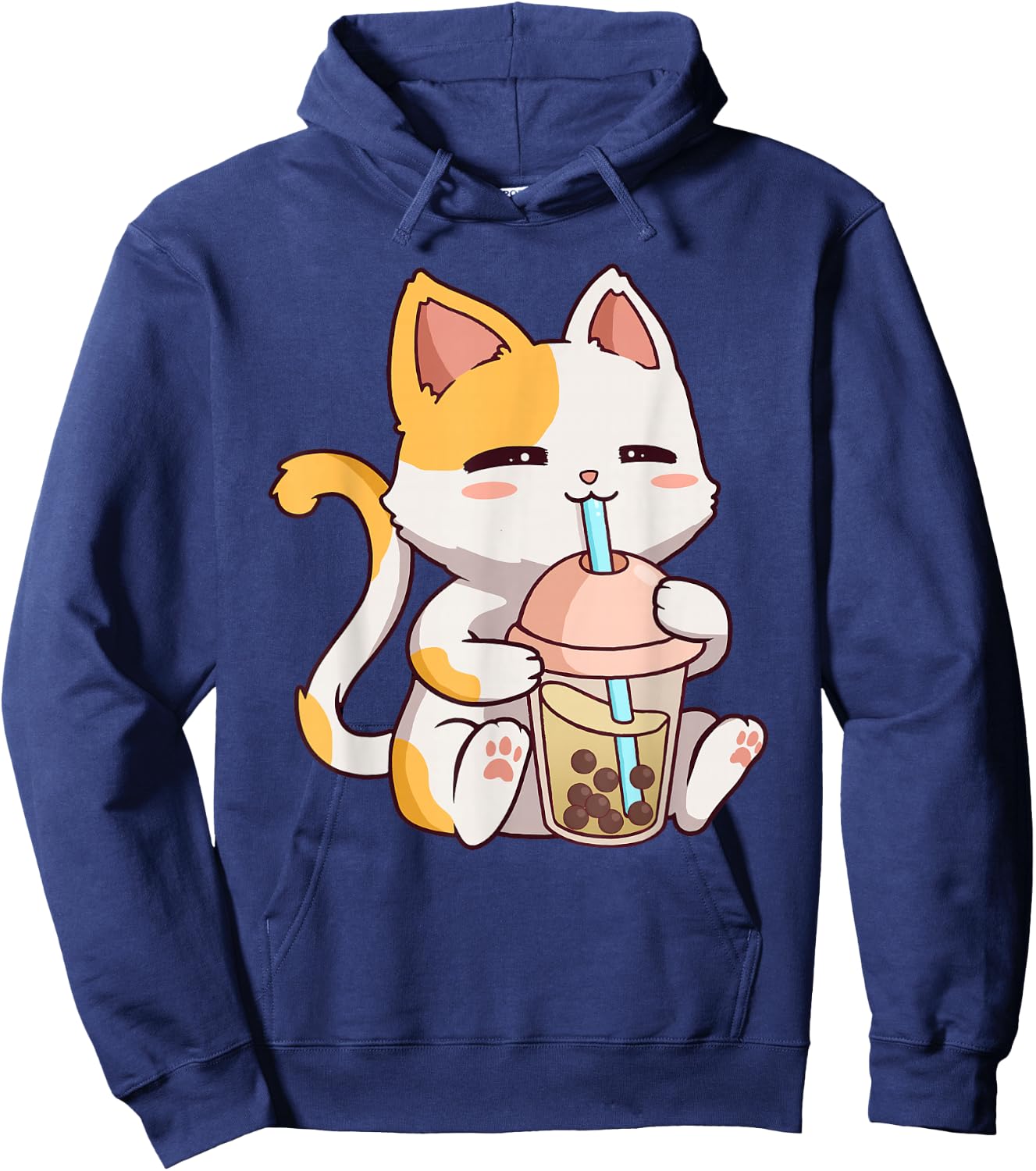 Cute Cat Kawaii Boba Tea Bubble Neko Anime Hoodie - Hoodie | Navy