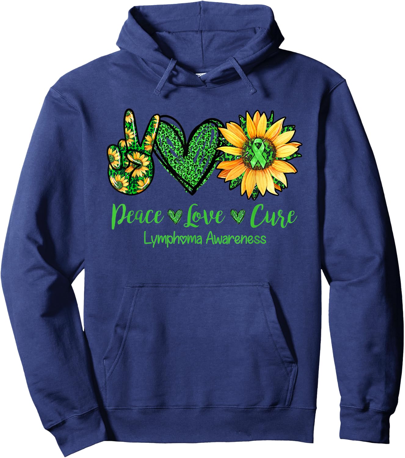 Daisy Peace Love Cure Lymphoma Awareness Gift Hoodie - Hoodie | Navy