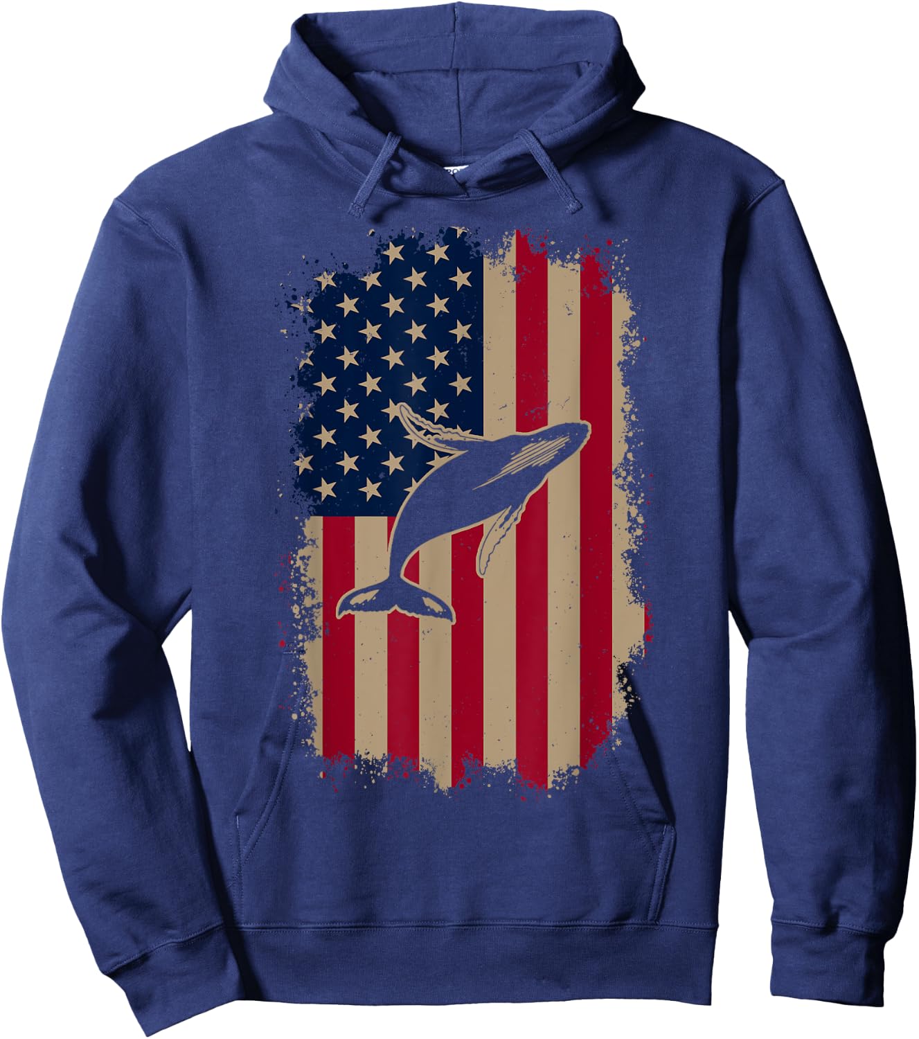 American US Flag Humpback Whale Hoodie - Hoodie | Navy