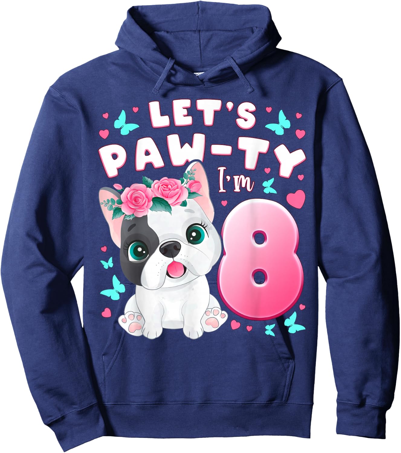 8th Birthday Girl 8 Years Dog Puppy Number 8 Hoodie - Hoodie | Navy