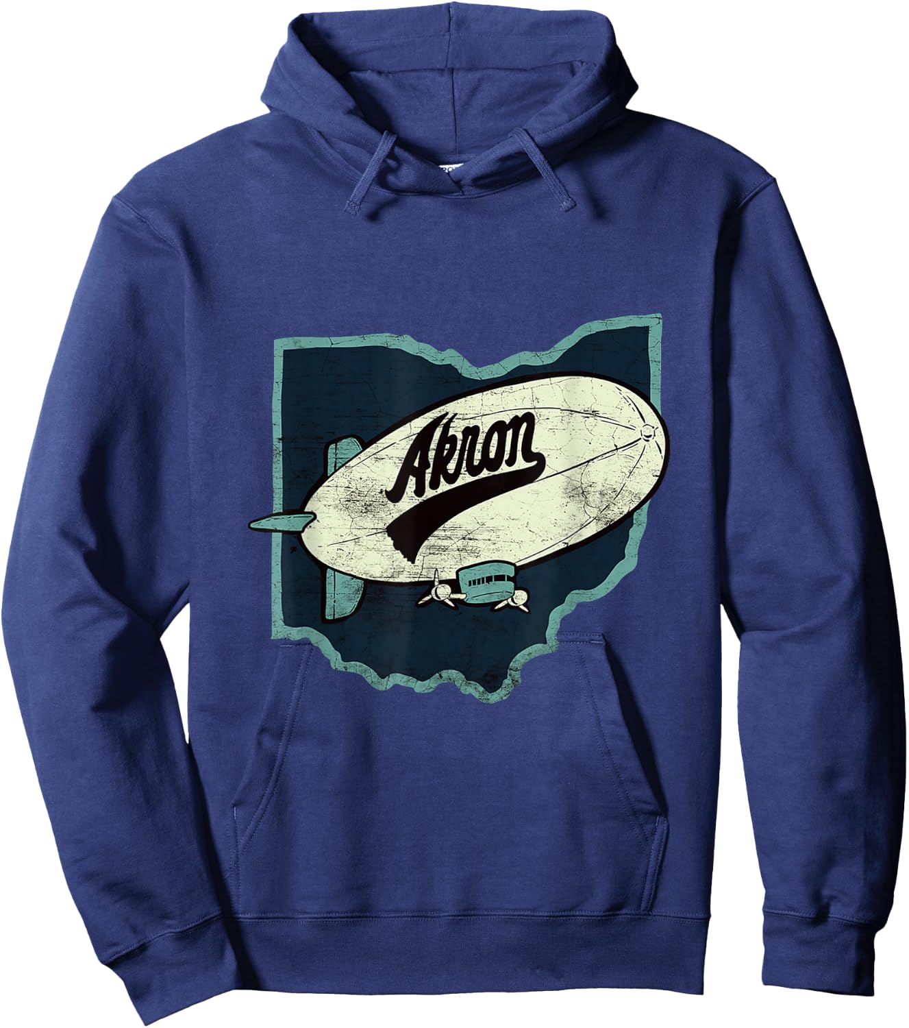 Vintage Distressed Akron Blimp Ohio Map Hoodie - Hoodie | Navy