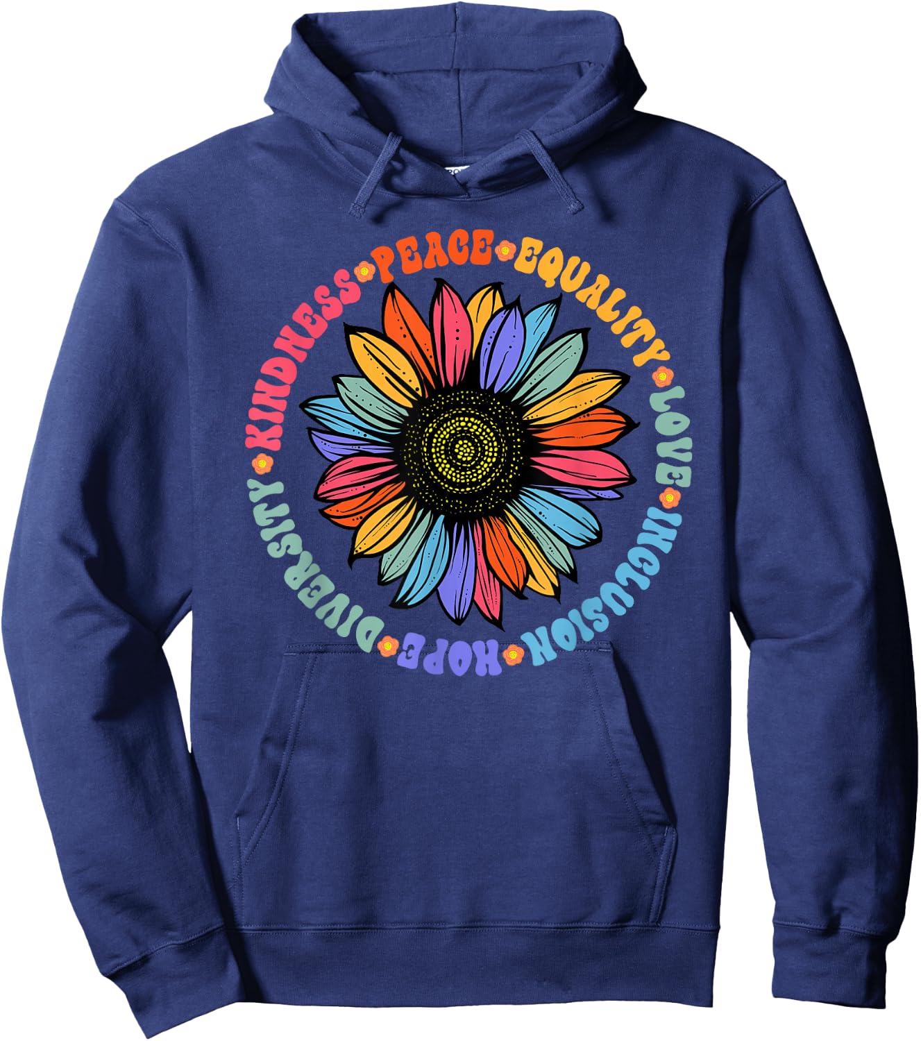 World Peace Supporter Sunflower Floral Outfit Kindness Peace Equality Love Hope Diversity Human Rights Black Floral Sunflower Pattern Hoodie - Hoodie | Navy