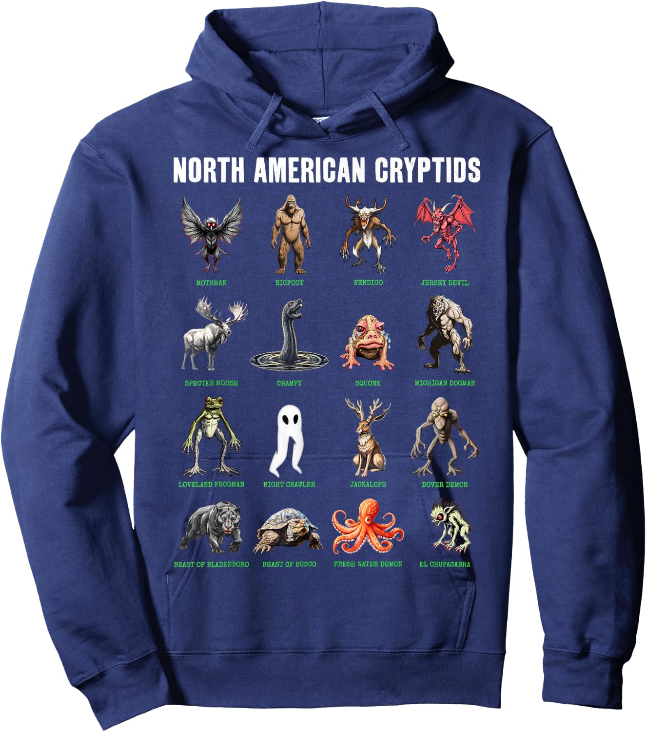 North American Cryptids Cryptozoology Hoodie - Hoodie | Navy