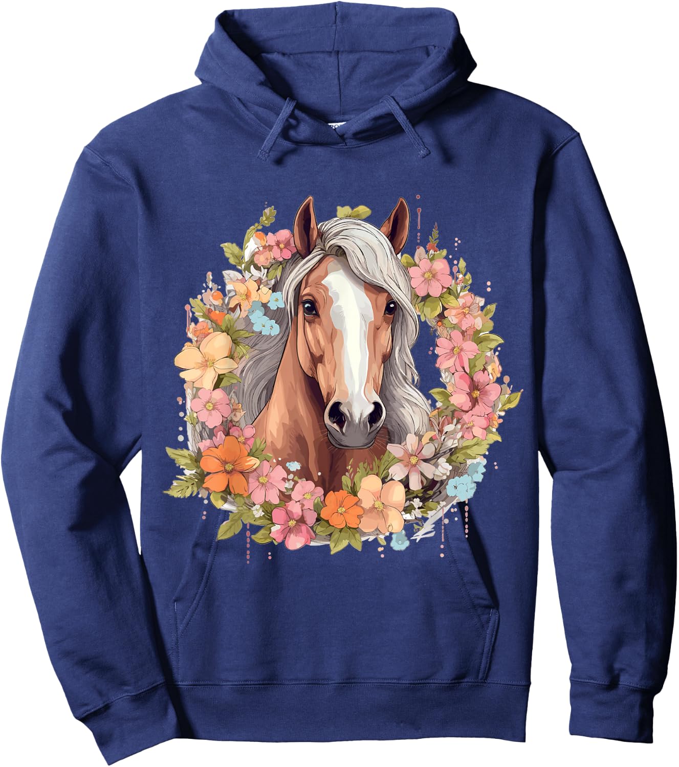 Horse Riding Horses with Flowers Hoodie - Hoodie | Navy