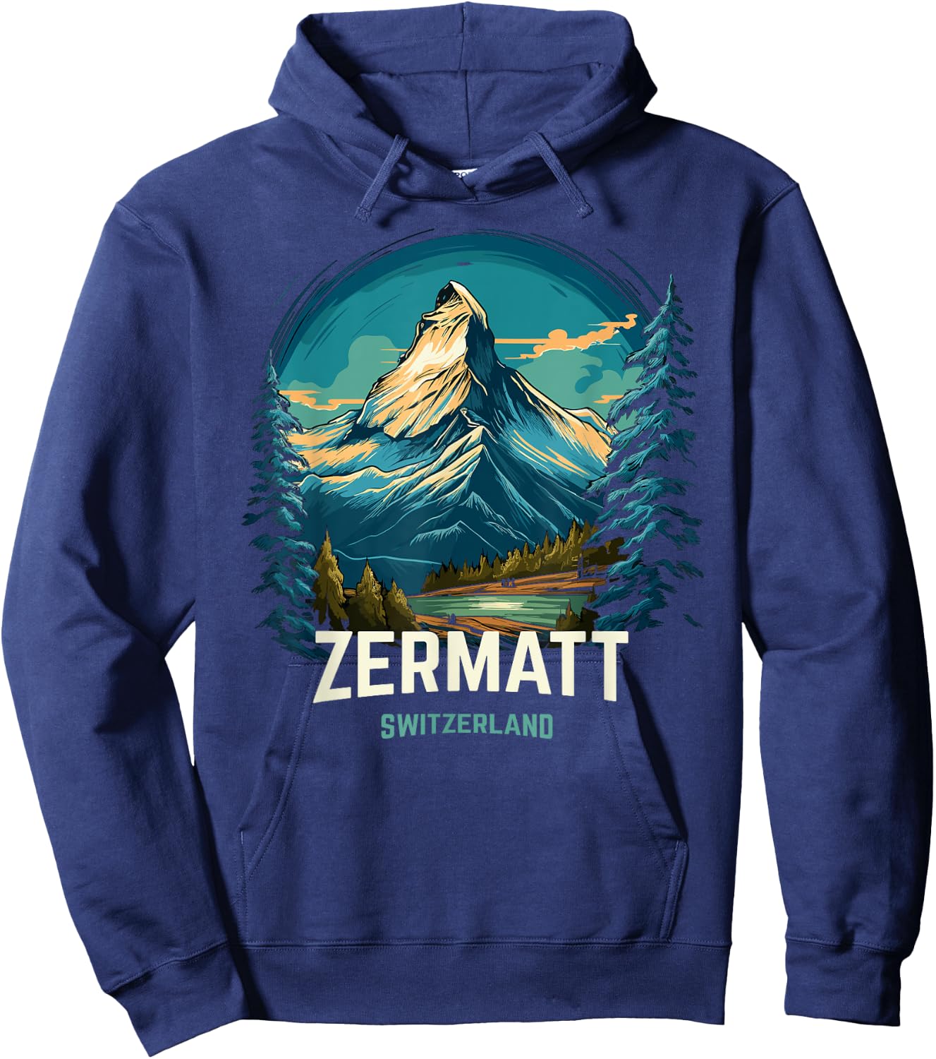 Zermatt Switzerland Vintage Ski Trip Matterhorn Hoodie - Hoodie | Navy
