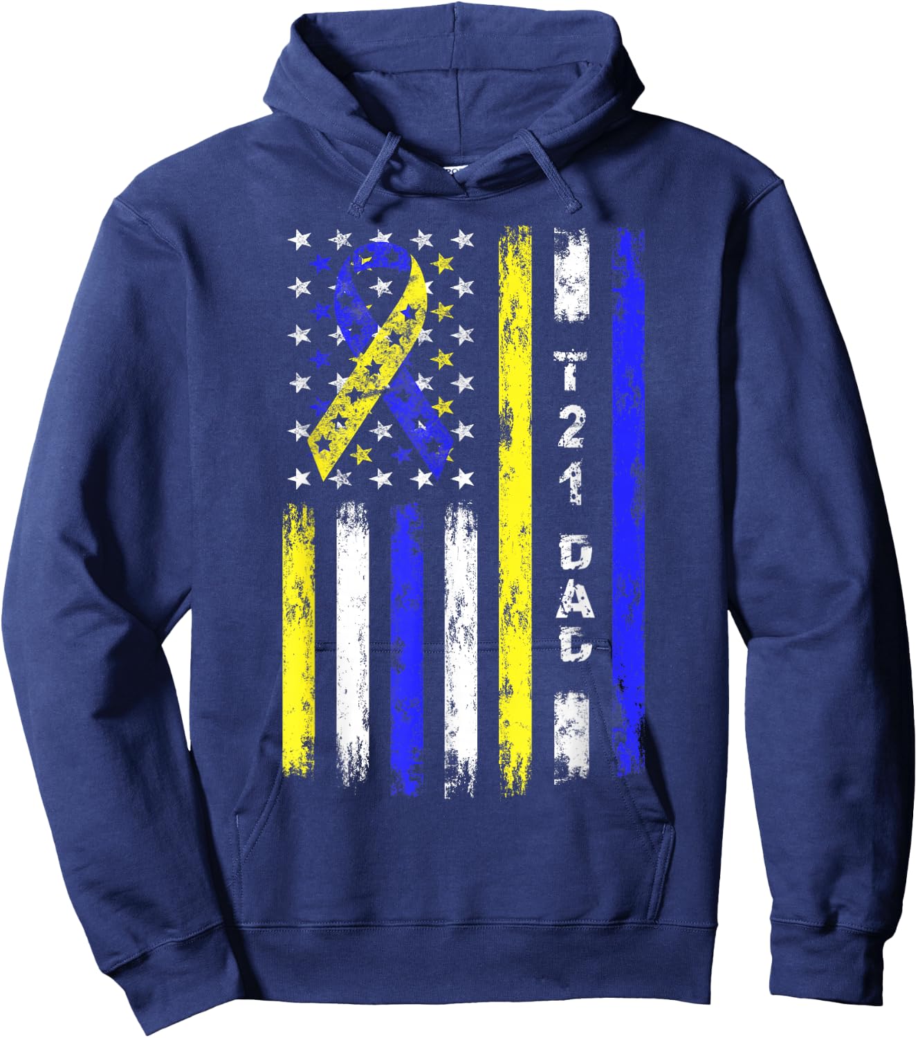 T21 Dad American Flag Down Syndrome Awareness Hoodie - Hoodie | Navy