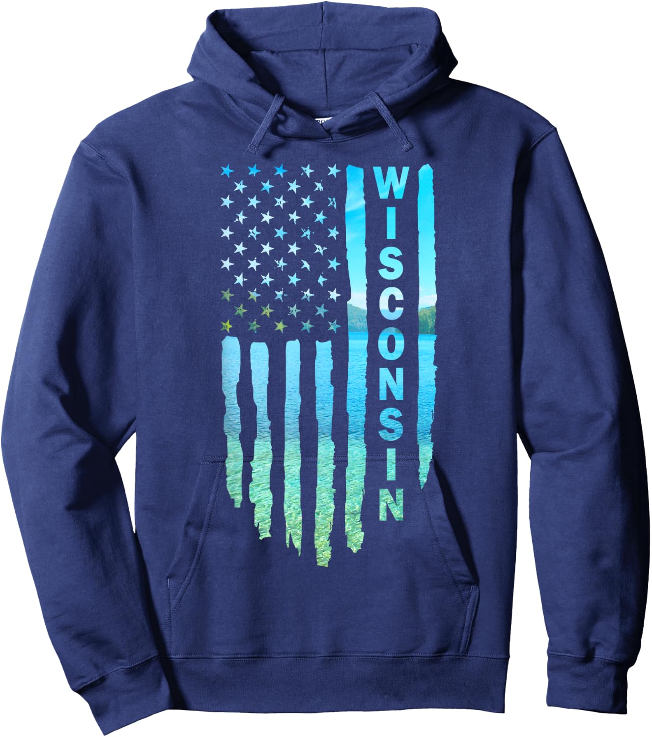 Wisconsin Fishing American Flag Hoodie - Hoodie | Navy