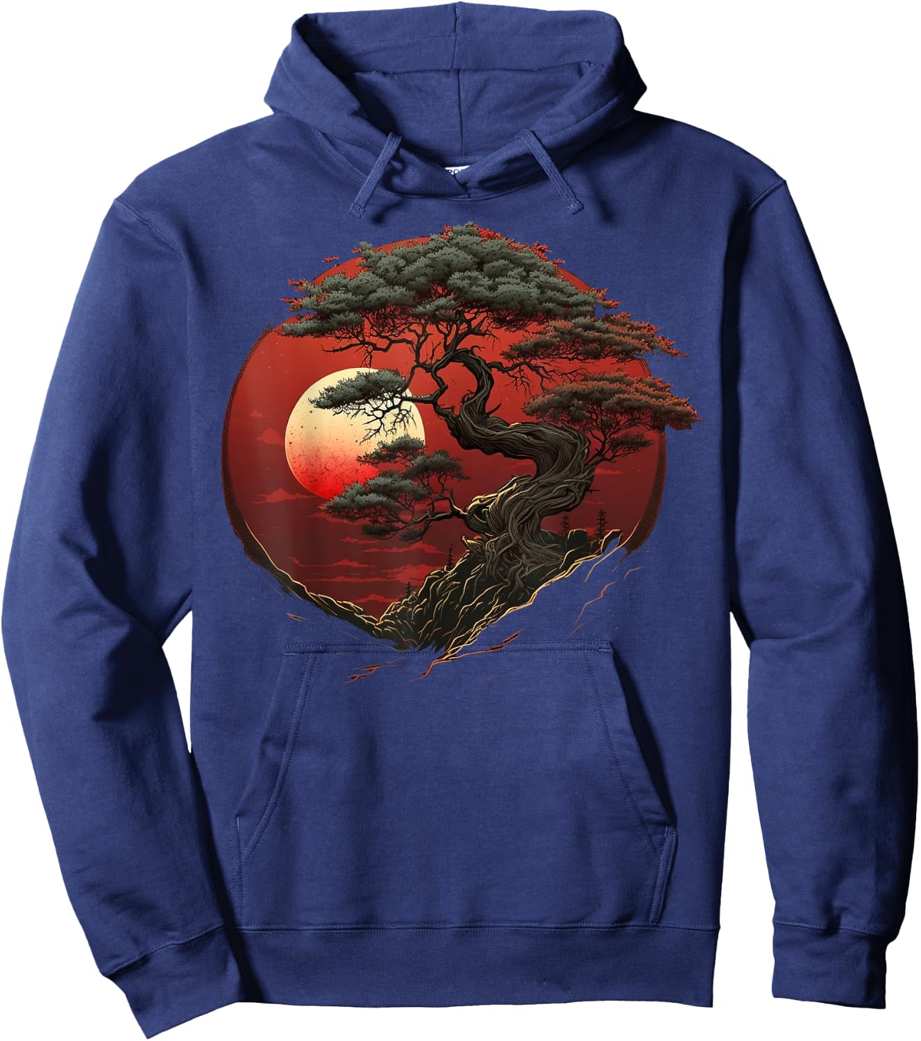 Red Japanese Bonsai sun on Bonsai Tree Hoodie - Hoodie | Navy