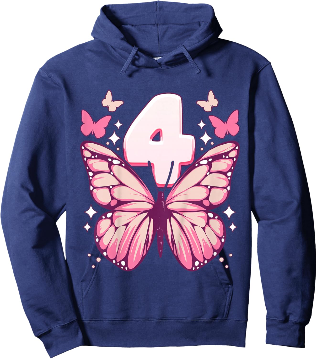 Birthday Girl 4 years, Butterflies and Number 4 Hoodie - Hoodie | Navy